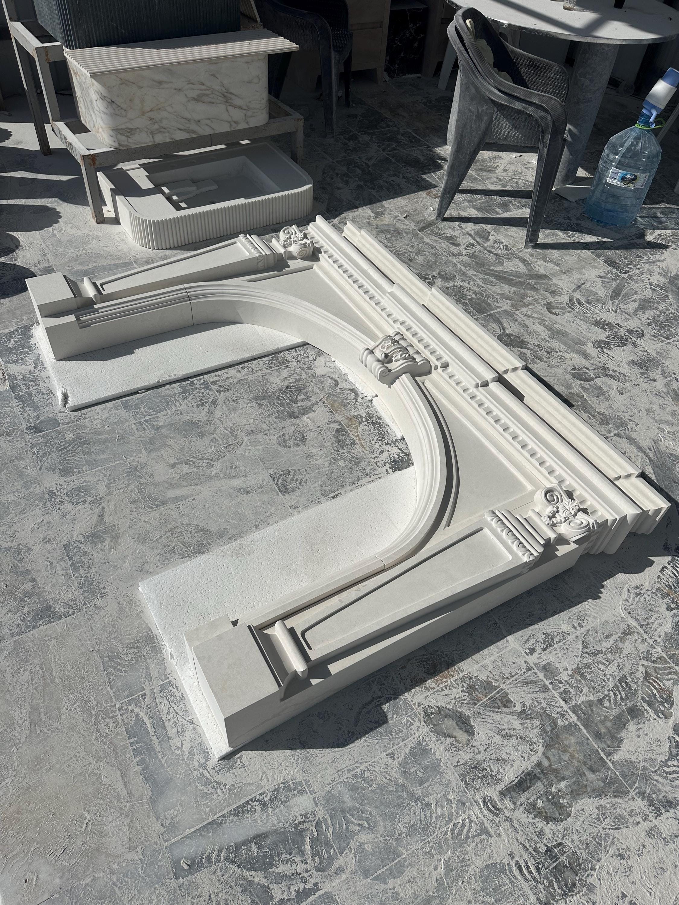 Handmade Limestone Fireplace Surround – French Style Carved Mantel – Customizable Natural Stone Architectural Piece