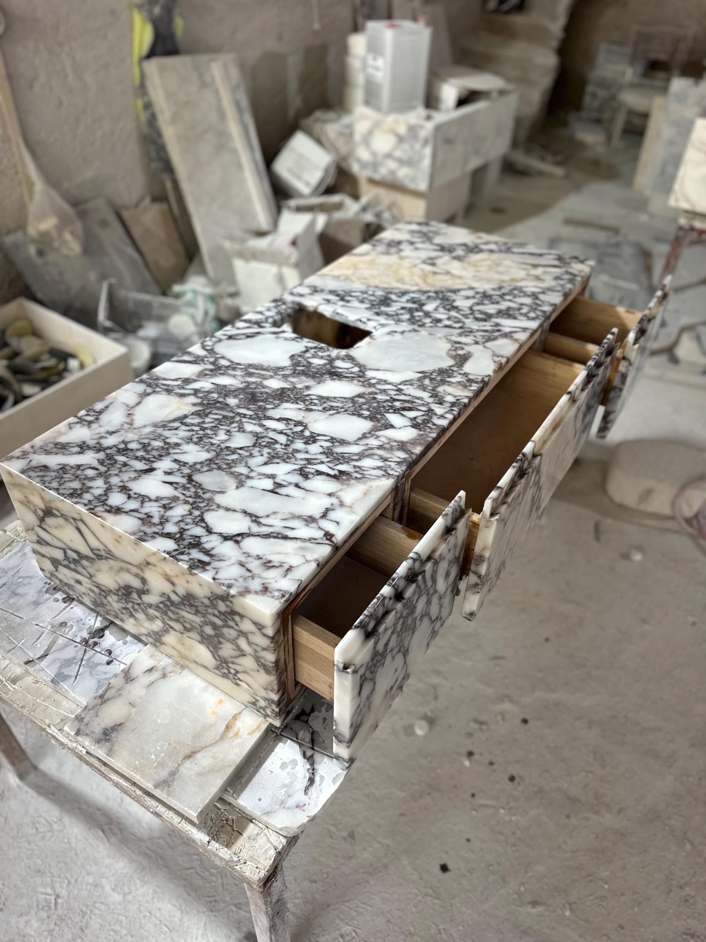 Calacatta Viola Marble Vanity with Sink: Handmade Stone Cabinet