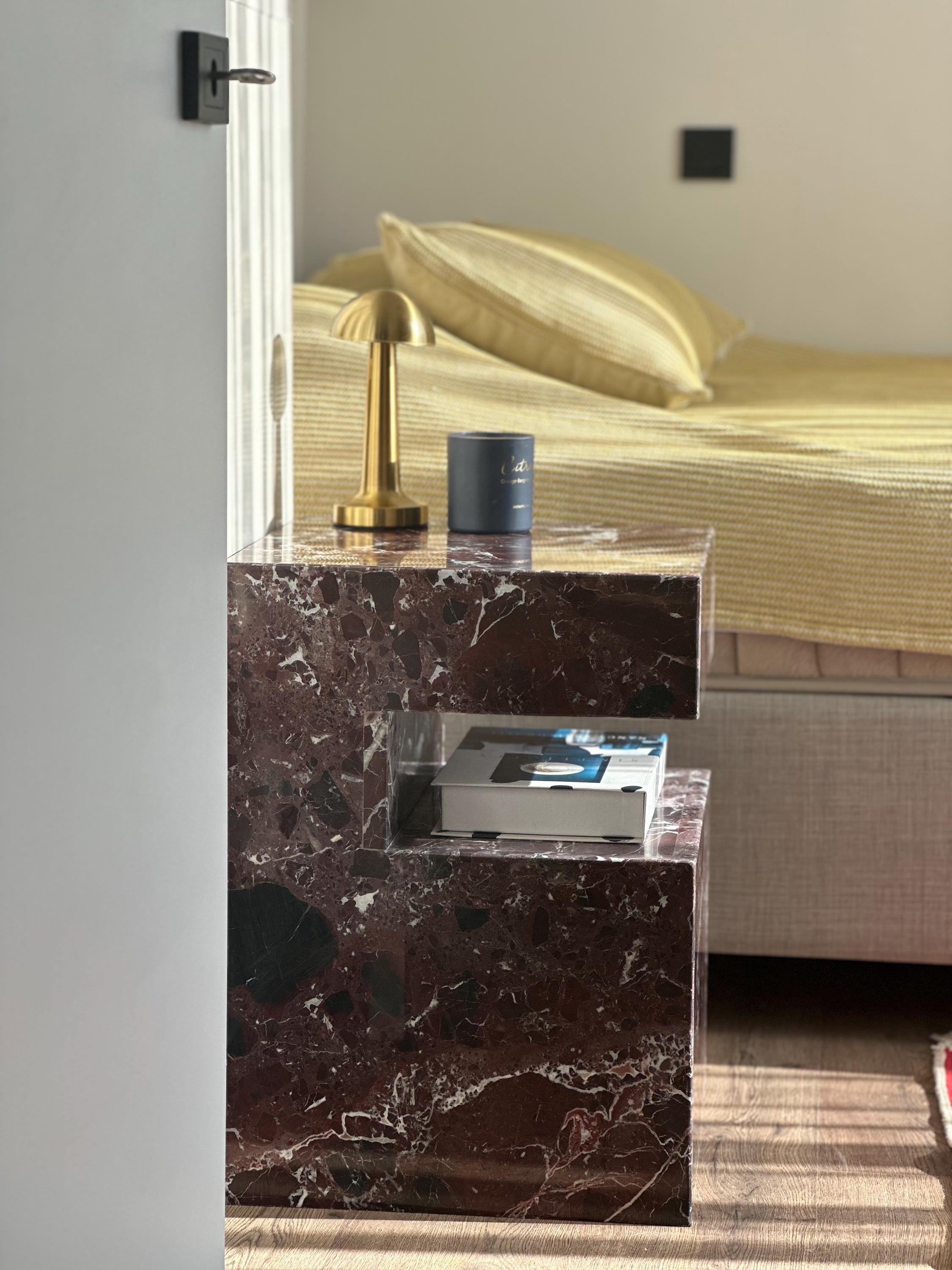 Rosso Levanto Marble Nightstand: Handmade Natural Stone Side Table