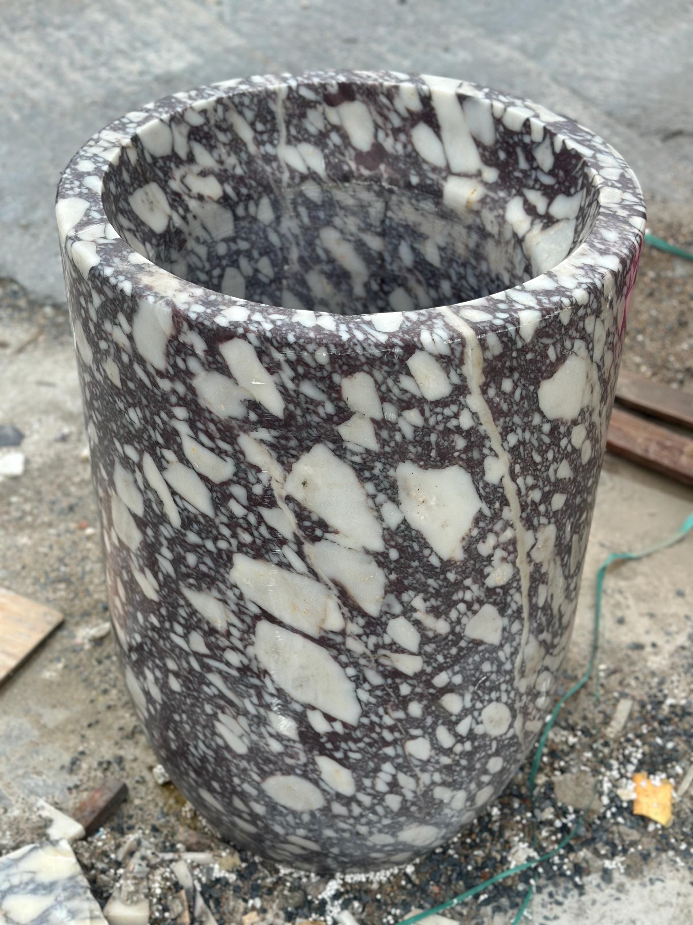 XLarge Calacatta Viola Marble Planter: Handmade Luxury Garden Vase