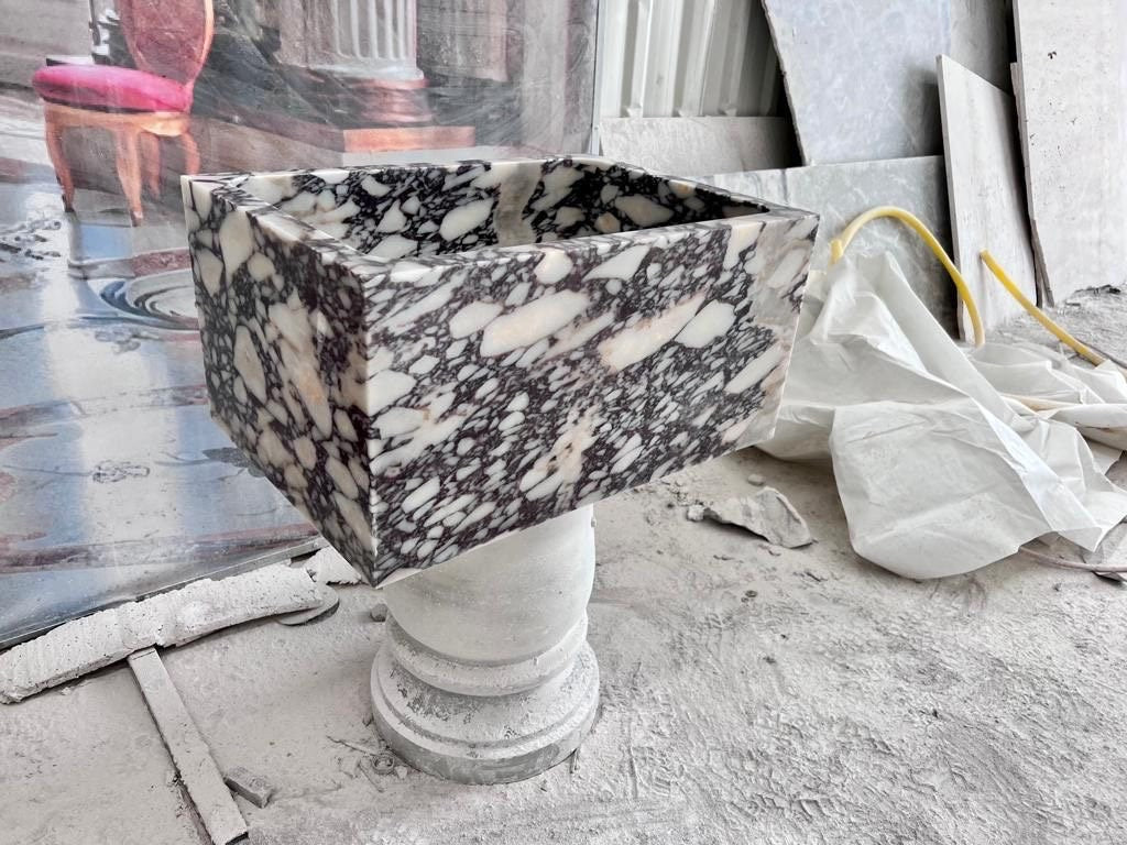 Hand Carved Calacatta Viola Marble Sink: Powder Room Washbasin (19”x30”x10”)