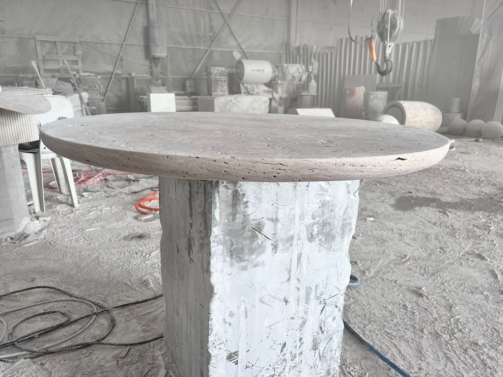 Round Travertine Coffee Table with Sphere Base