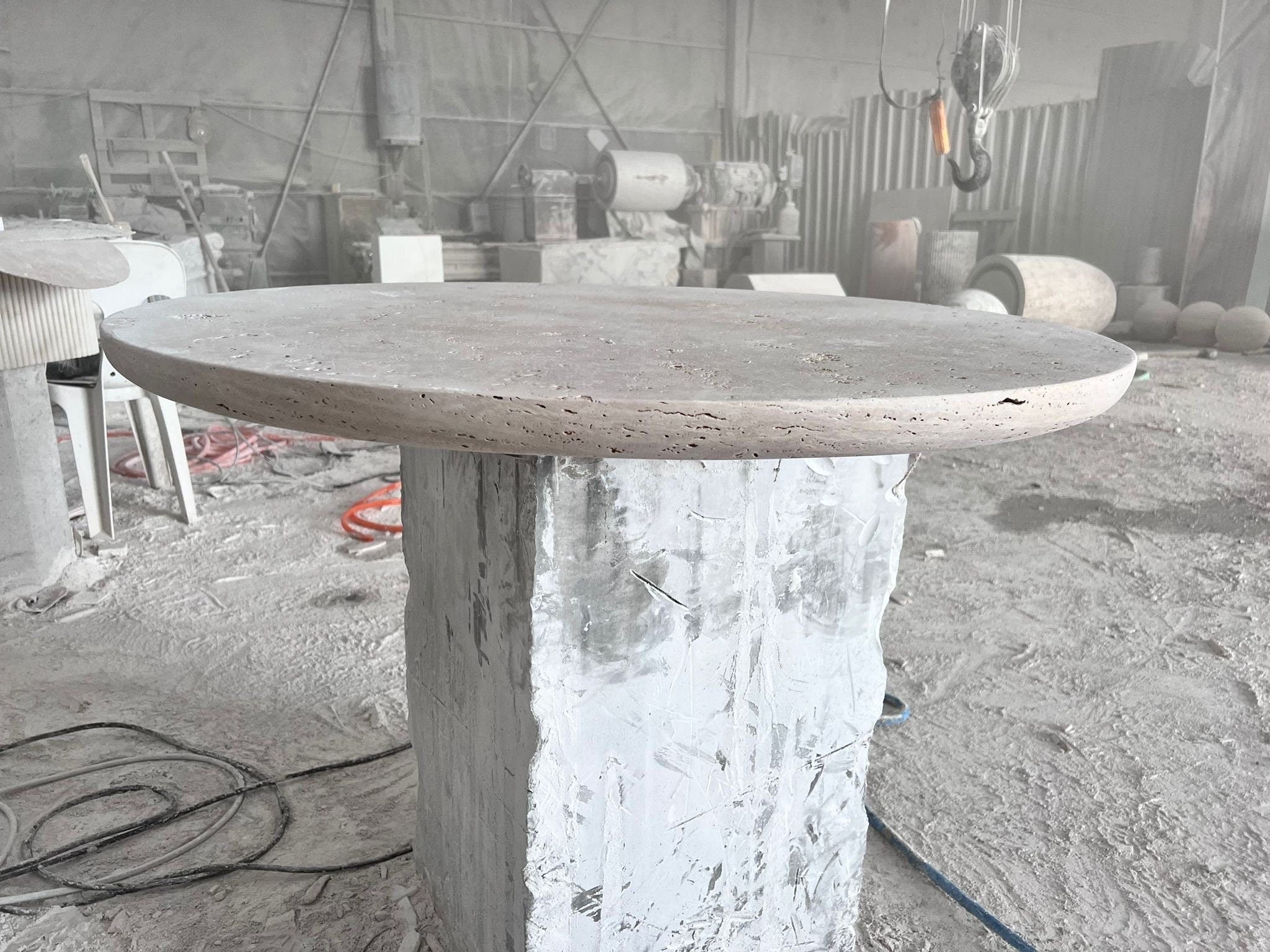 Round Travertine Coffee Table with Sphere Base