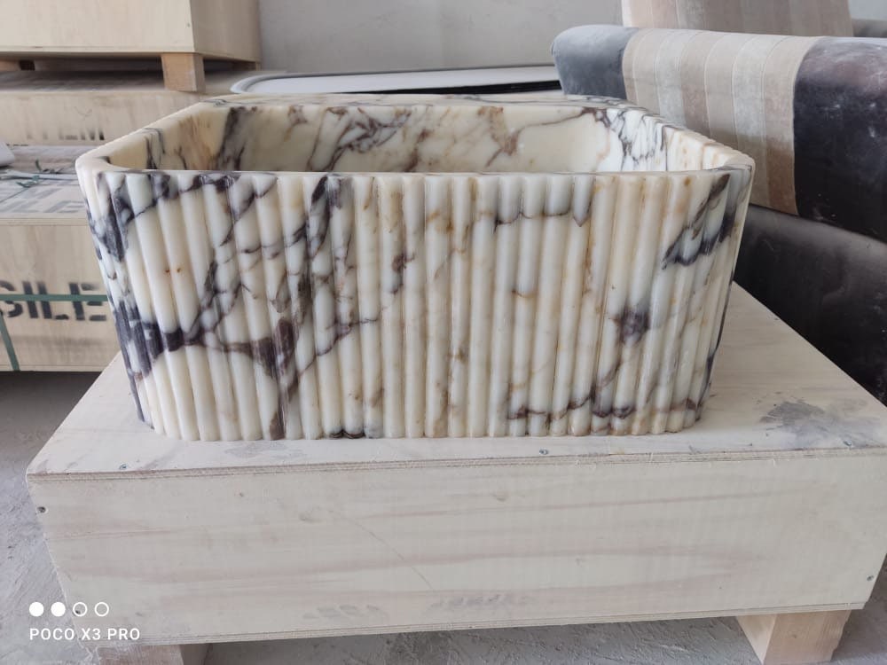 Calacatta Viola Marble Sink: Hand Carved, Wall Mount, Fully Customizable