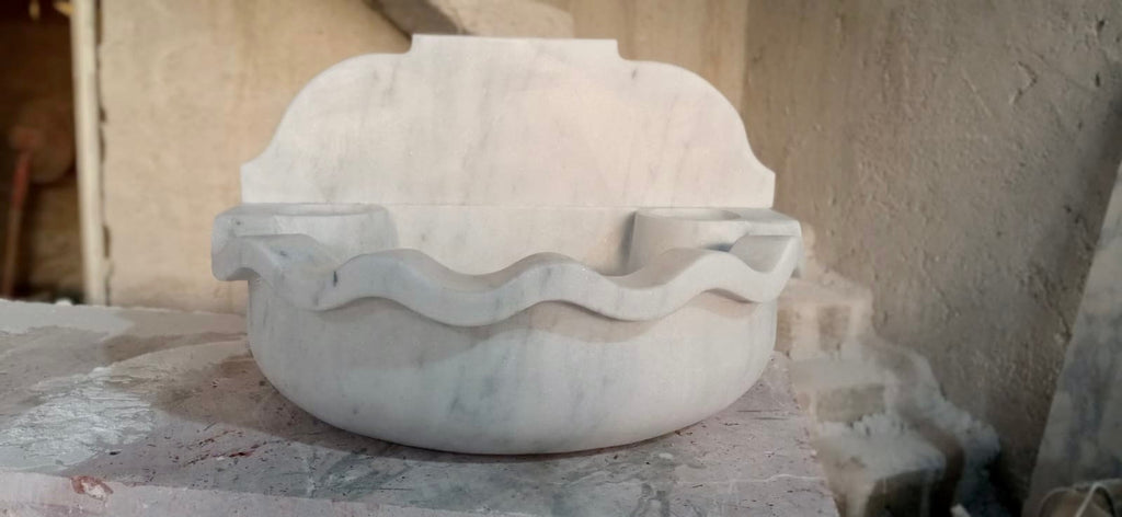 Hand-Carved White Marble Sink – French Farmhouse Style Bathroom Basin