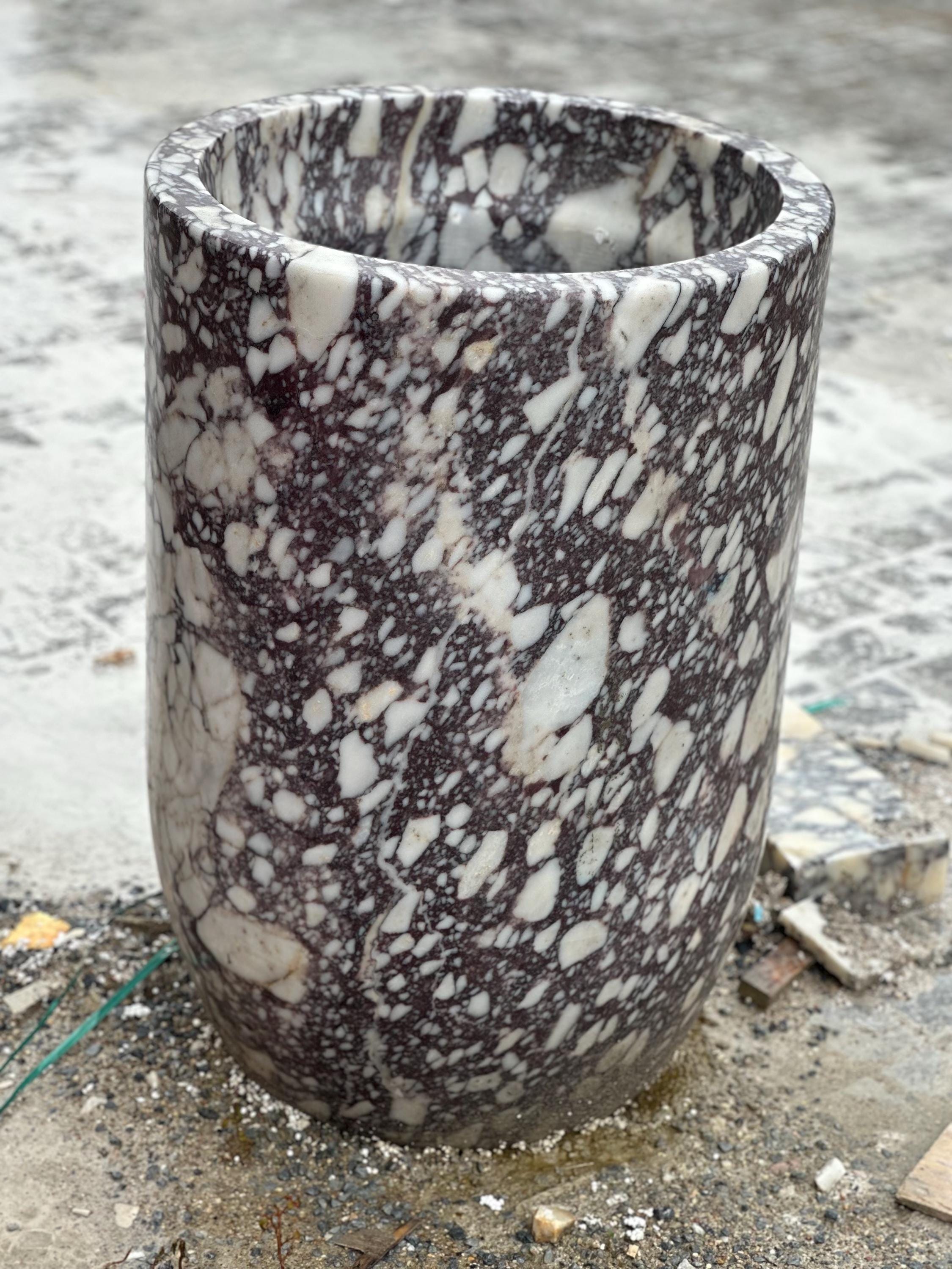 XLarge Calacatta Viola Marble Planter: Handmade Luxury Garden Vase