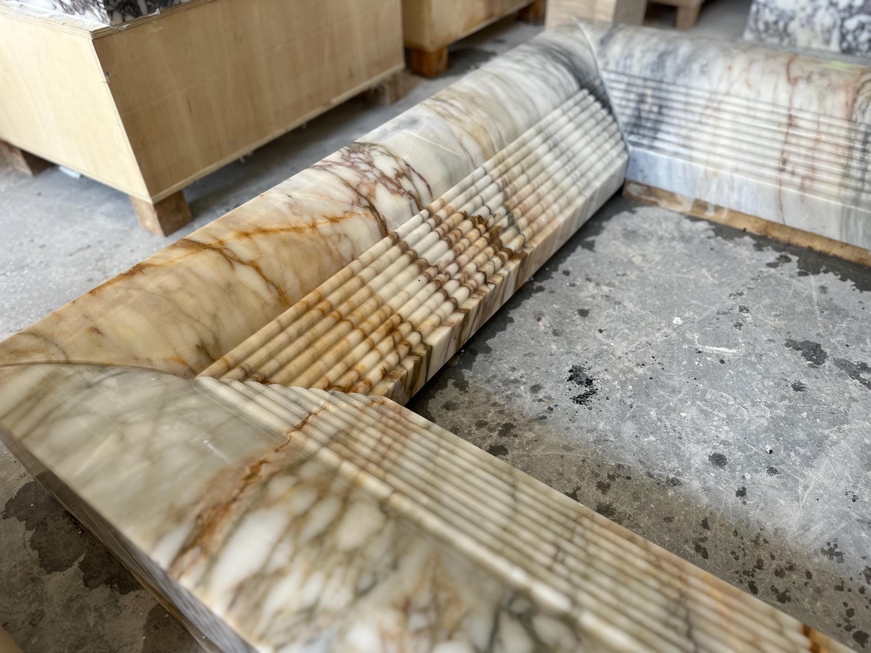 Hand Carved Calacatta Viola Marble Fireplace Mantel: Custom Order