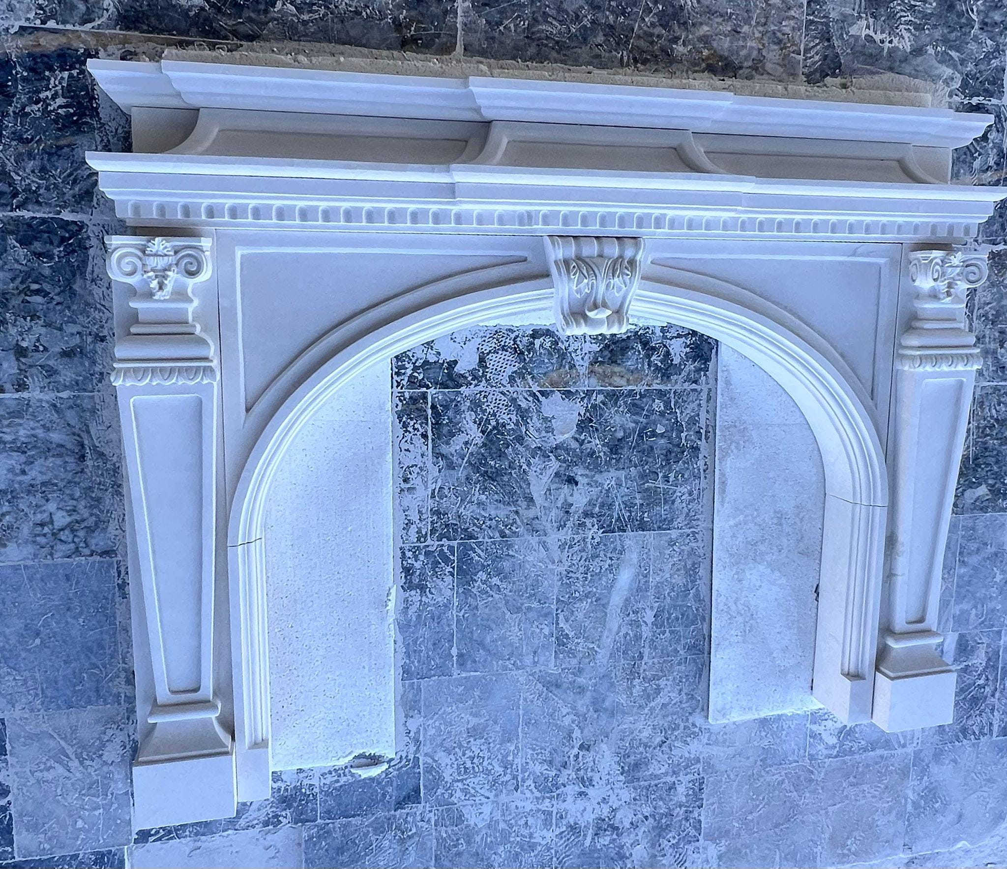 Handmade Limestone Fireplace Surround – French Style Carved Mantel – Customizable Natural Stone Architectural Piece
