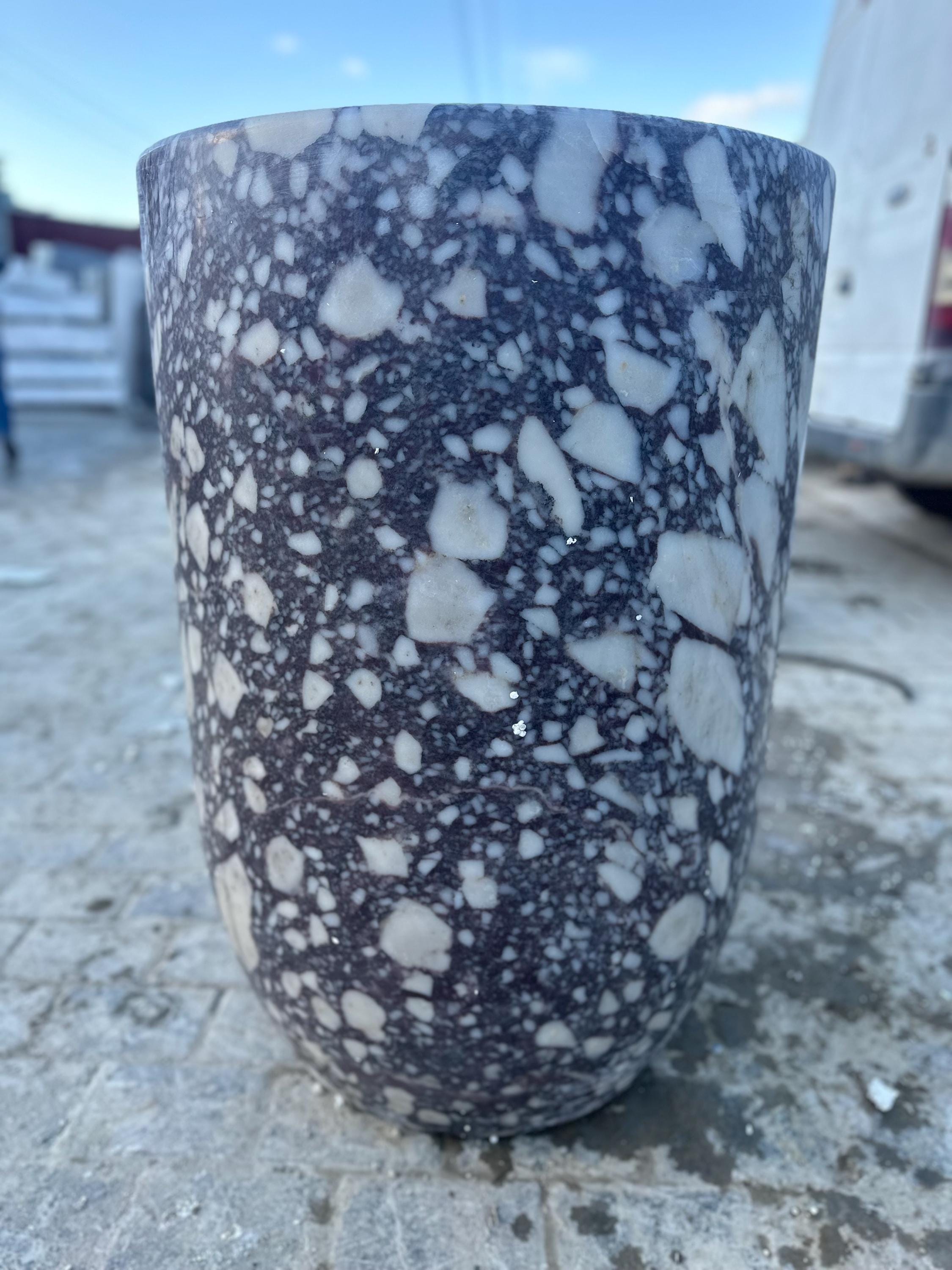XLarge Calacatta Viola Marble Planter: Handmade Luxury Garden Vase