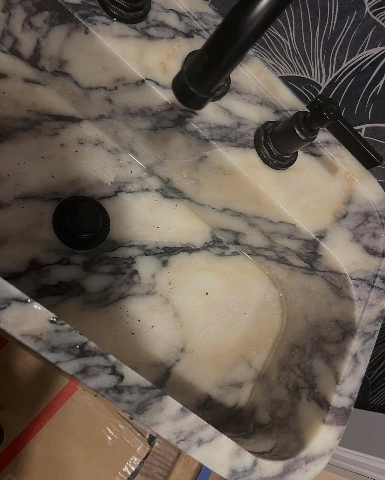 Calacatta Viola Marble Sink: Hand Carved, Wall Mount, Fully Customizable