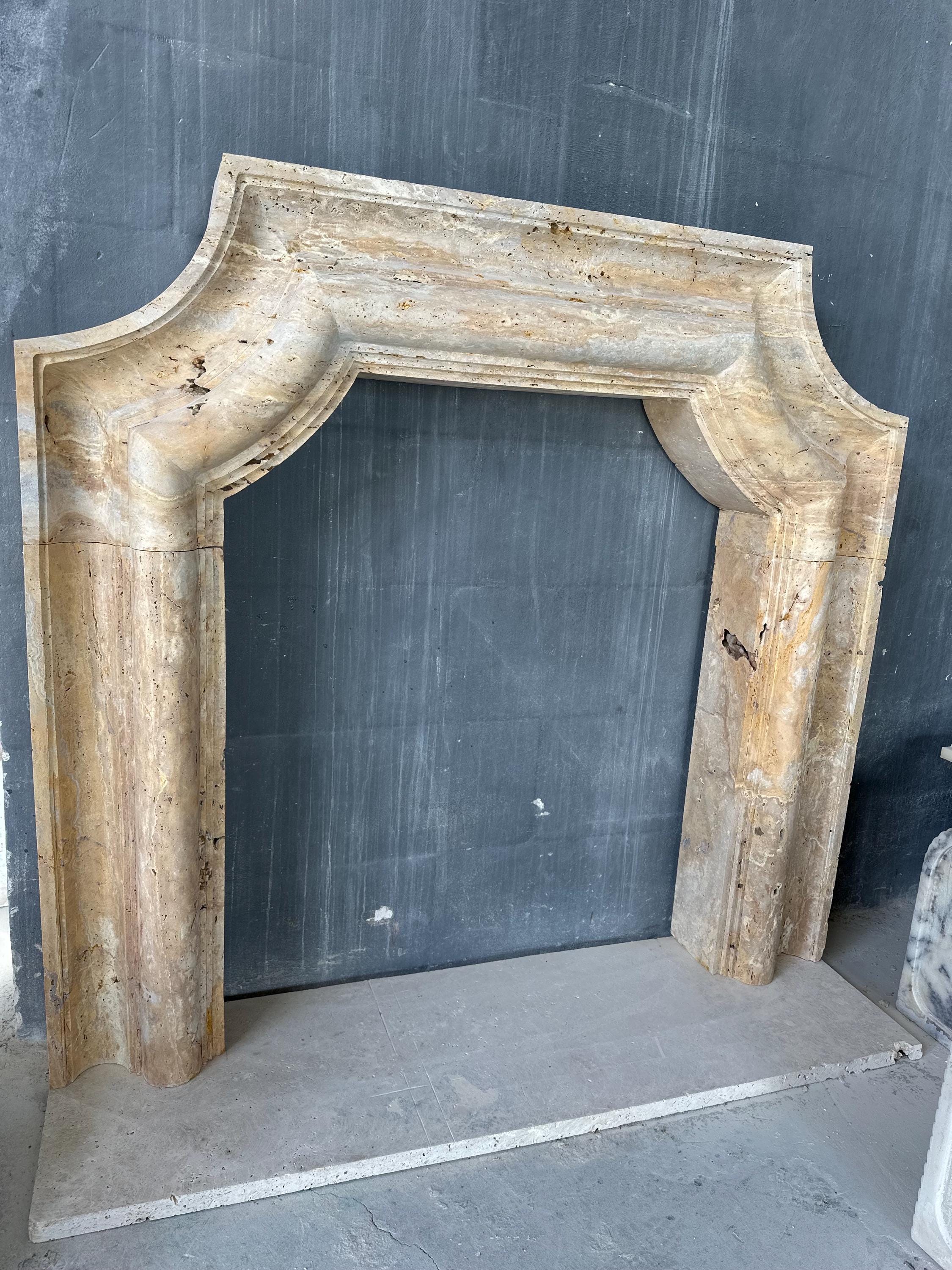 Fully Customizable, Handmade Travertine Fireplace Mantel: Natural Travertine Fireplace Surround