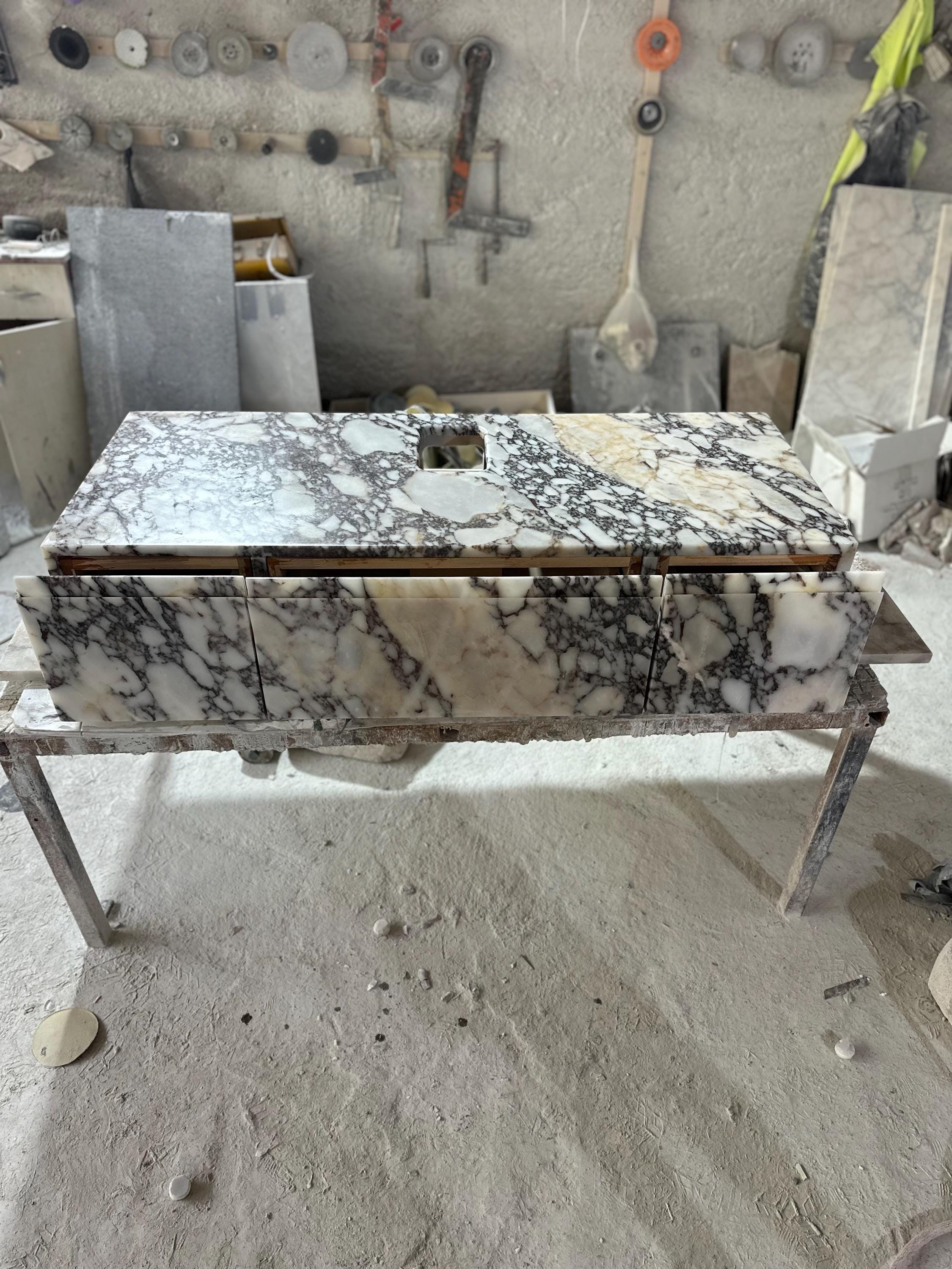 Calacatta Viola Marble Vanity with Sink: Handmade Stone Cabinet