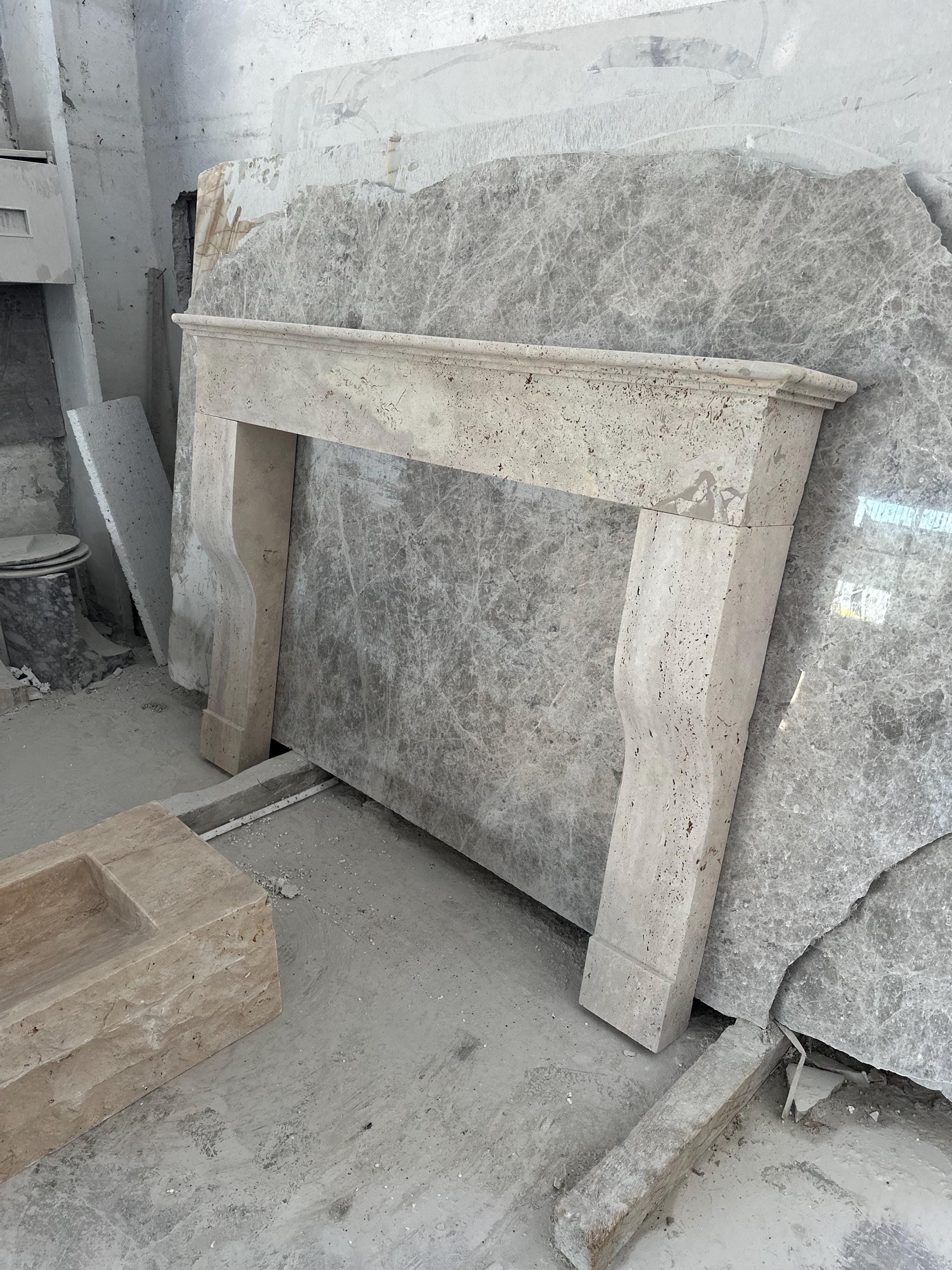 Handmade Travertine Fireplace Mantel: Custom Carved Marble Surround