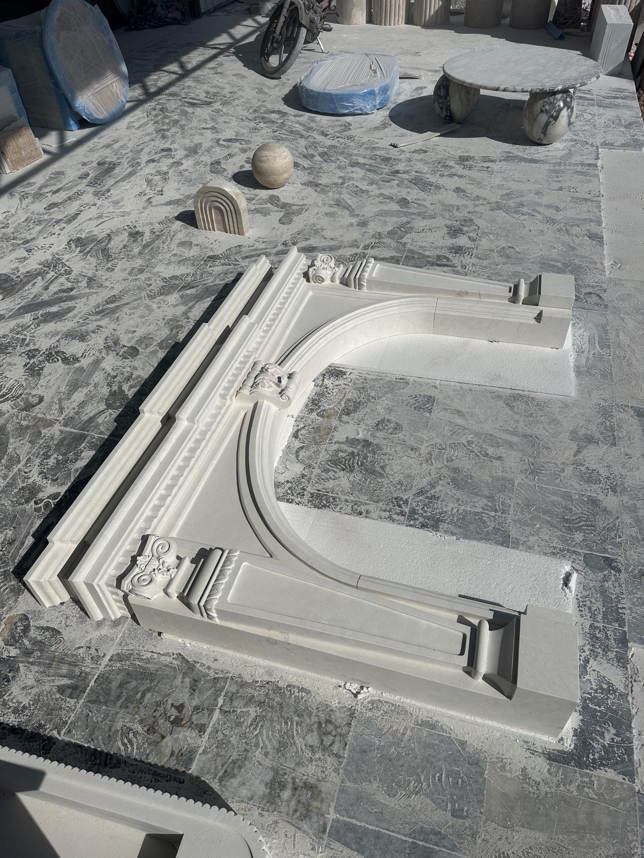 Handmade Limestone Fireplace Surround – French Style Carved Mantel – Customizable Natural Stone Architectural Piece