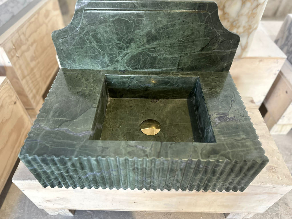 Verde Green Marble Wall Mounted Sink: Custom Bathroom Vanity (22”x14”x6”)