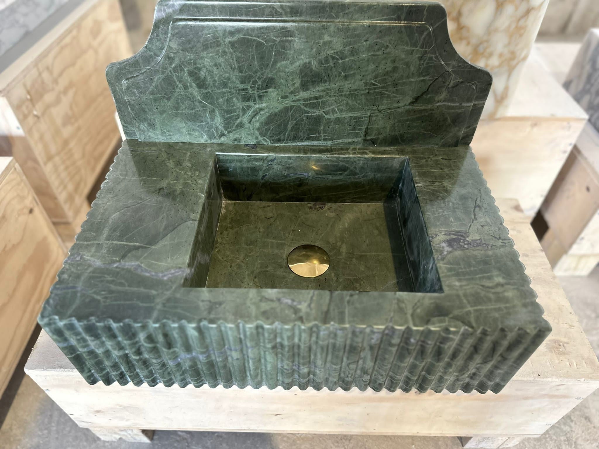 Verde Green Marble Wall Mounted Sink: Custom Bathroom Vanity (22”x14”x6”)