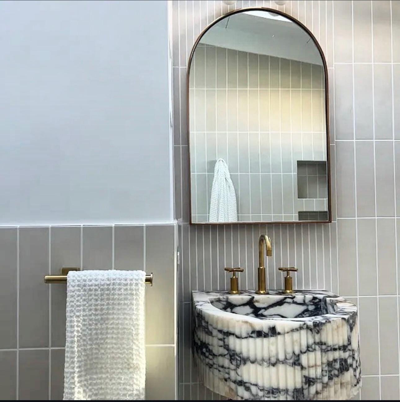 Hand Carved Calacatta Viola Marble Oval Sink: Fluted Powder Room Sink