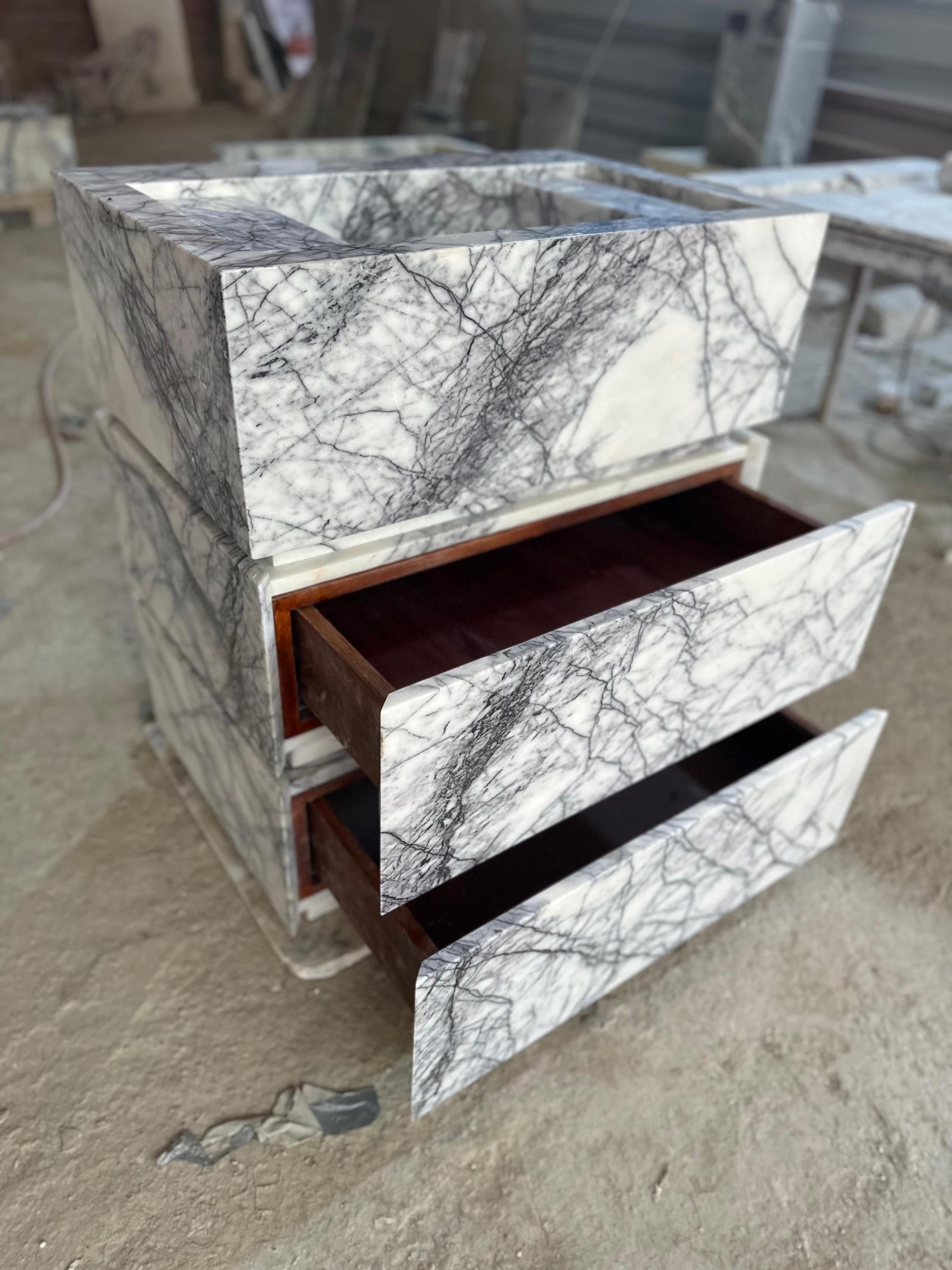 Handmade Lilac Marble Vanity Sink with Drawers
