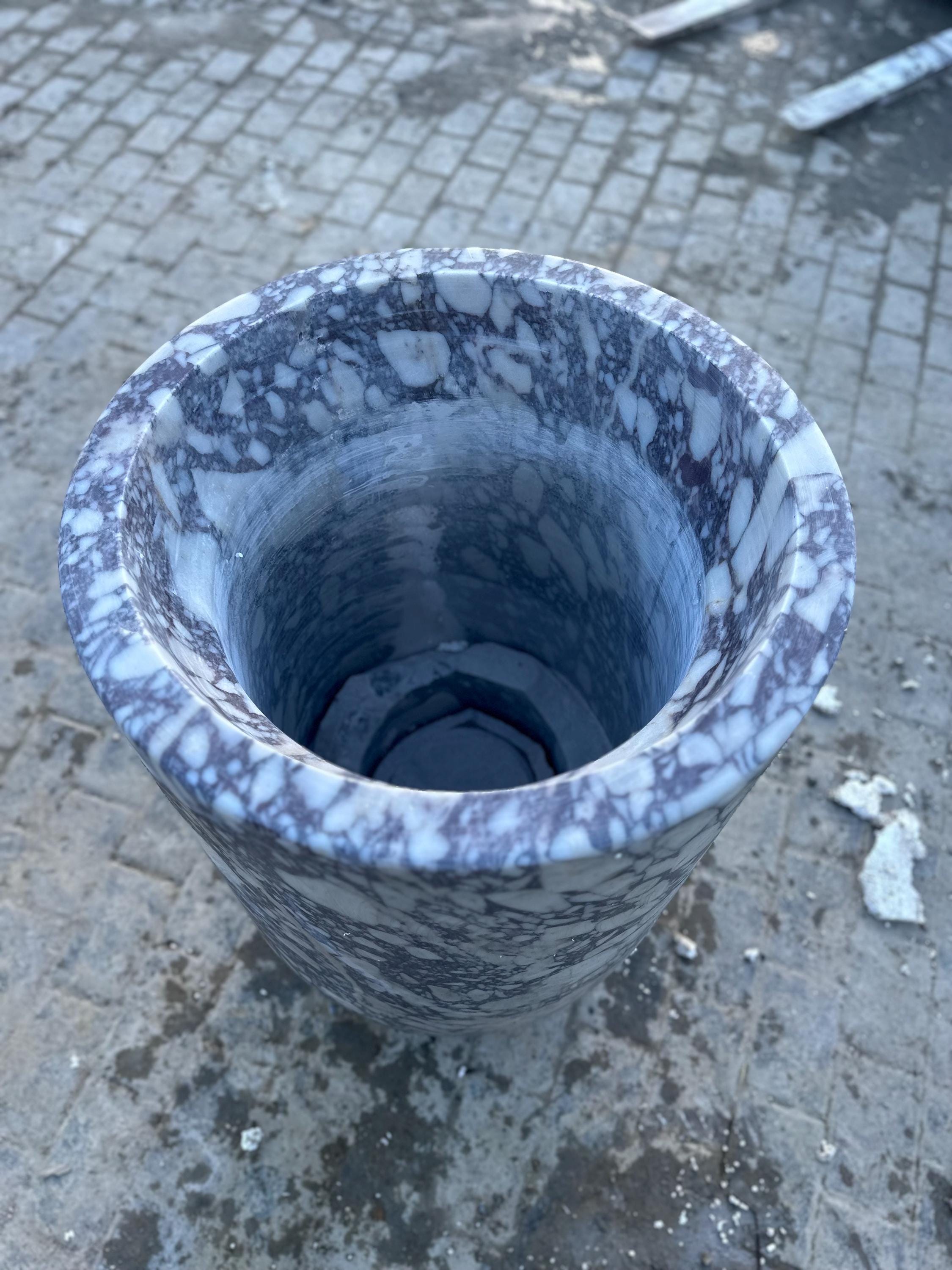 XLarge Calacatta Viola Marble Planter: Handmade Luxury Garden Vase