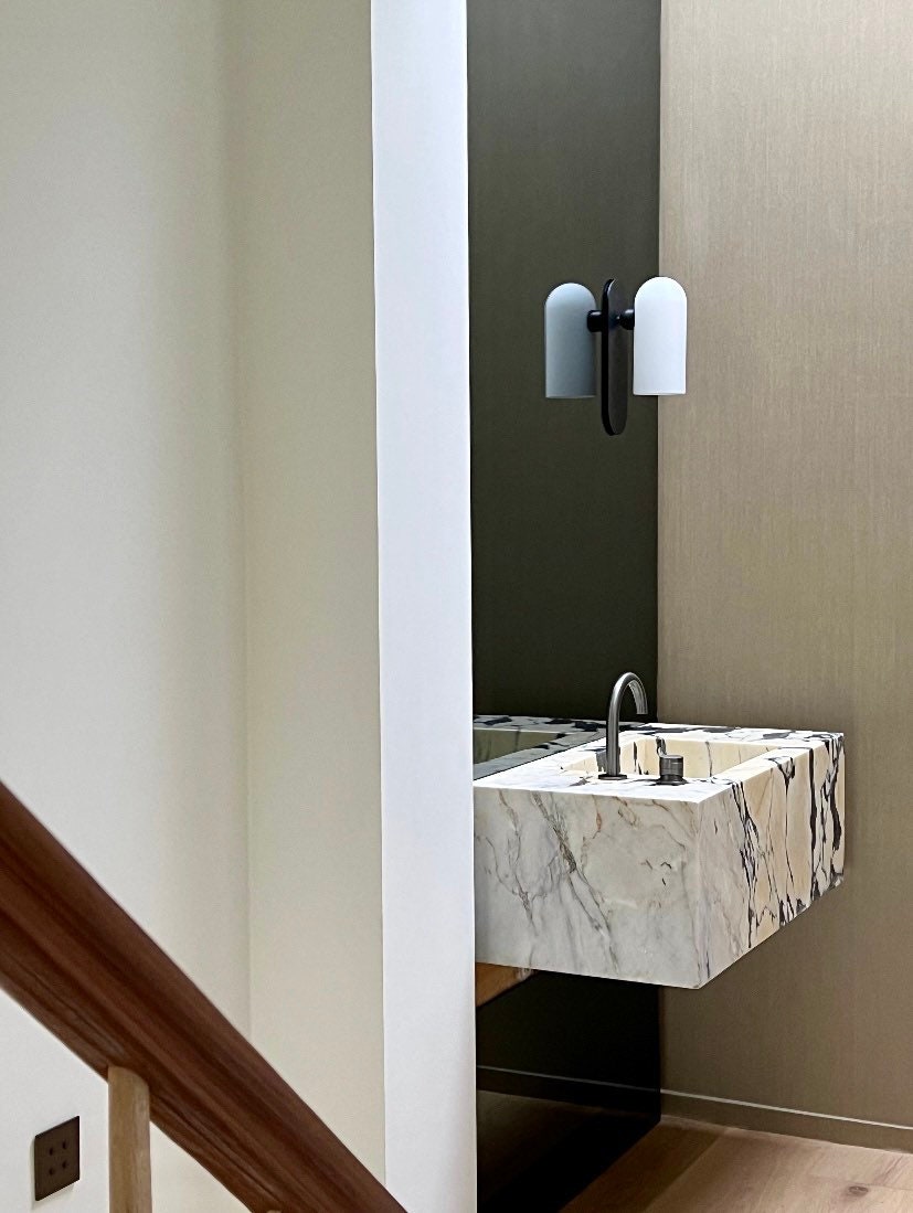 Calacatta Viola Marble Sink: Handmade Rectangle Wall Mount