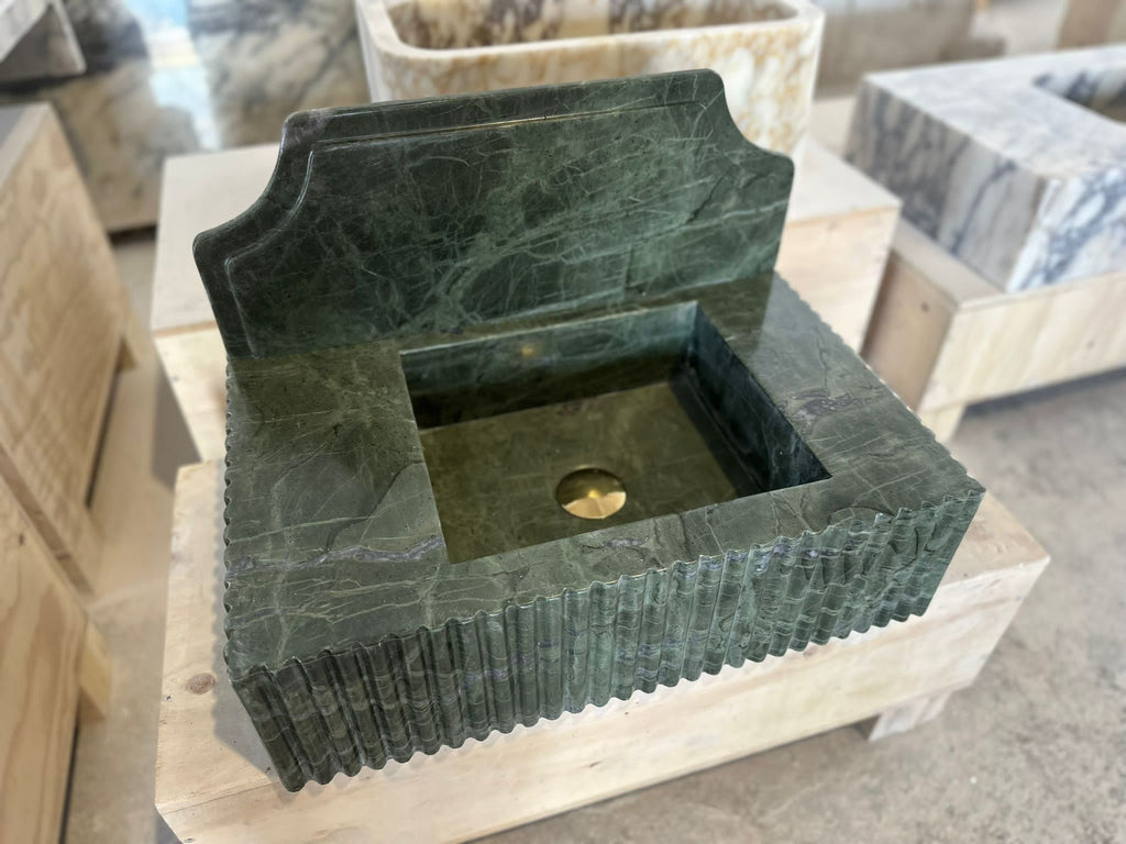 Verde Green Marble Wall Mounted Sink: Custom Bathroom Vanity (22”x14”x6”)