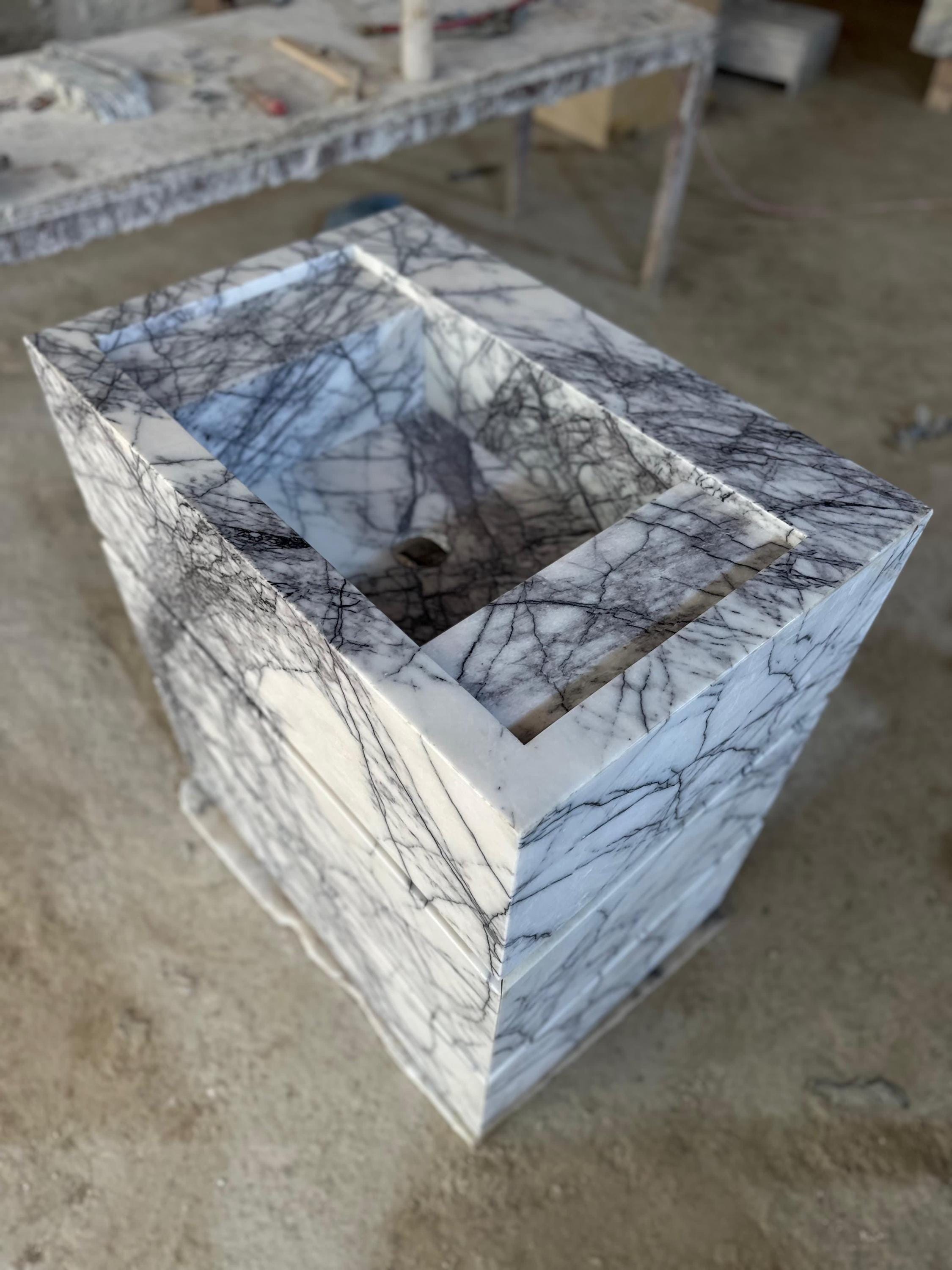 Handmade Lilac Marble Vanity Sink with Drawers