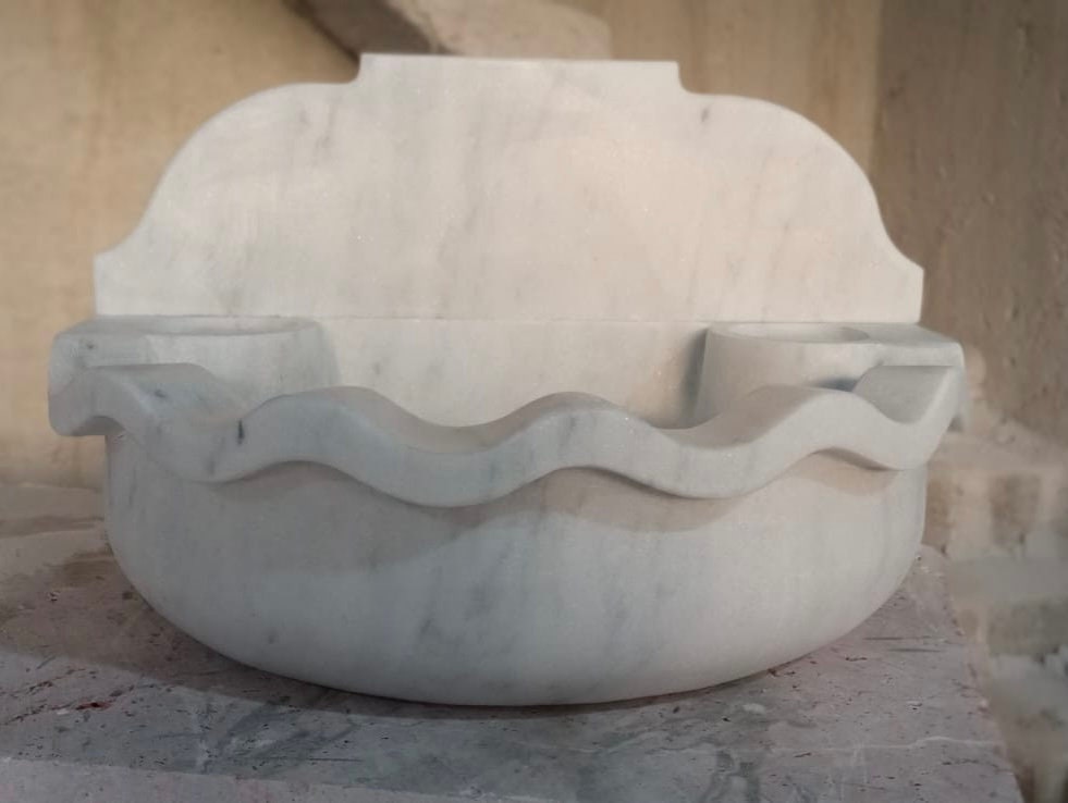 Hand-Carved White Marble Sink – French Farmhouse Style Bathroom Basin