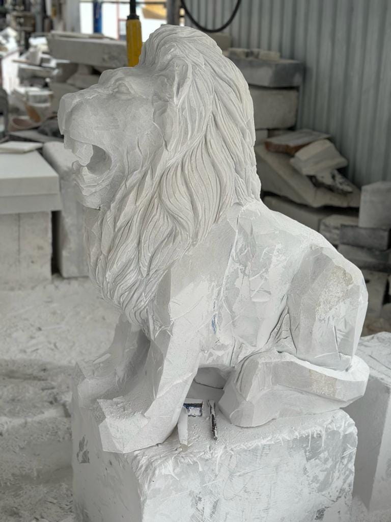 Handmade Marble Lion Statue - Custom Size