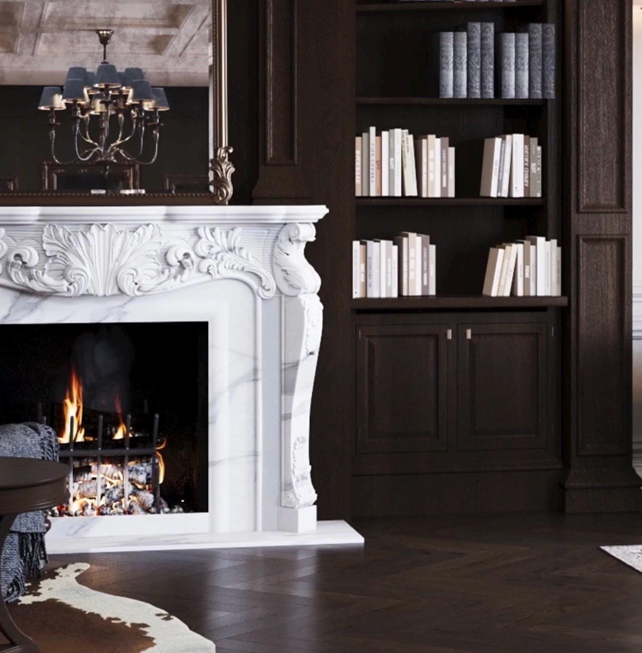 Handmade Limestone Fireplace Surround – French Style Carved Mantel – Customizable Natural Stone Architectural Piece
