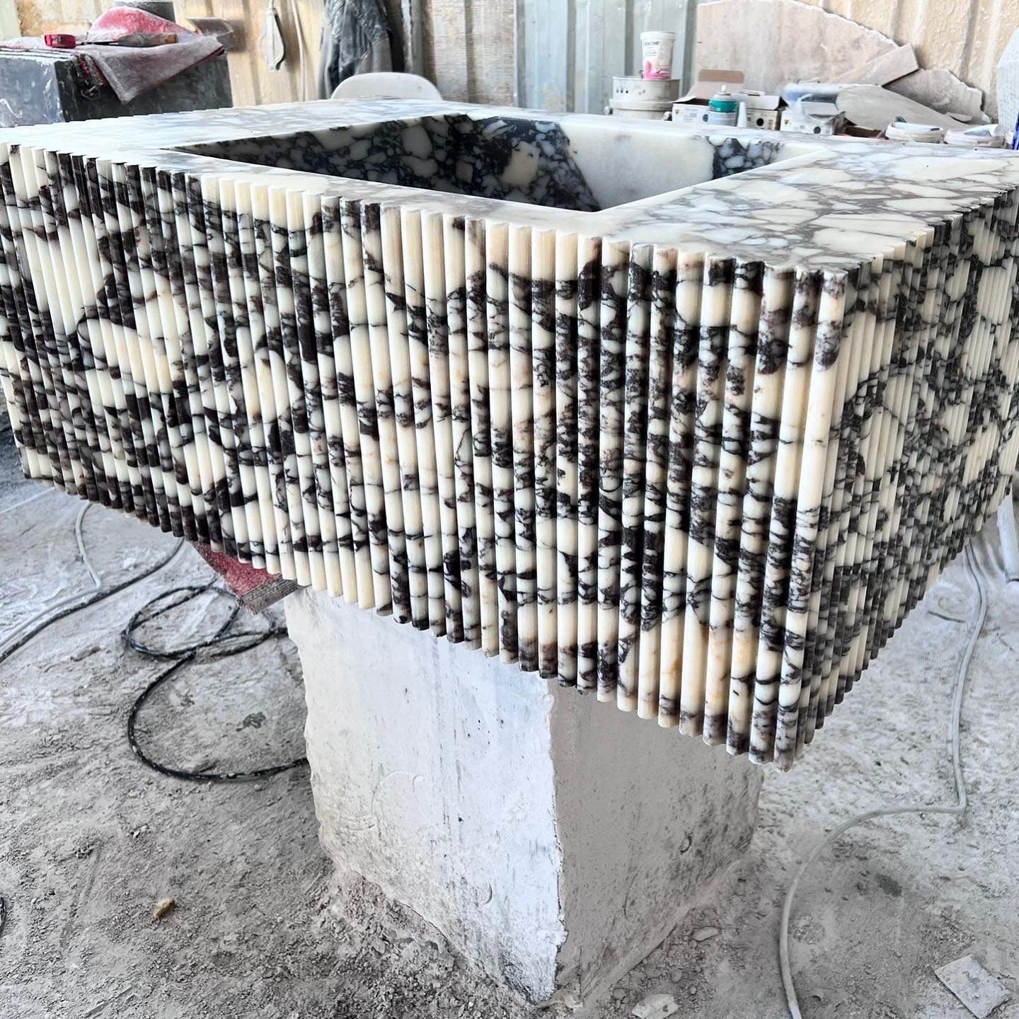 Calacatta Viola Marble Sink With Ribbed Apron, Handmade, Fully Customizable