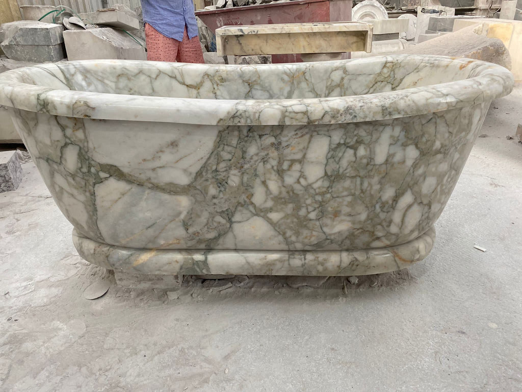 Calacatta Monet Marble Bathtub - 70” Handcrafted Stone Tub