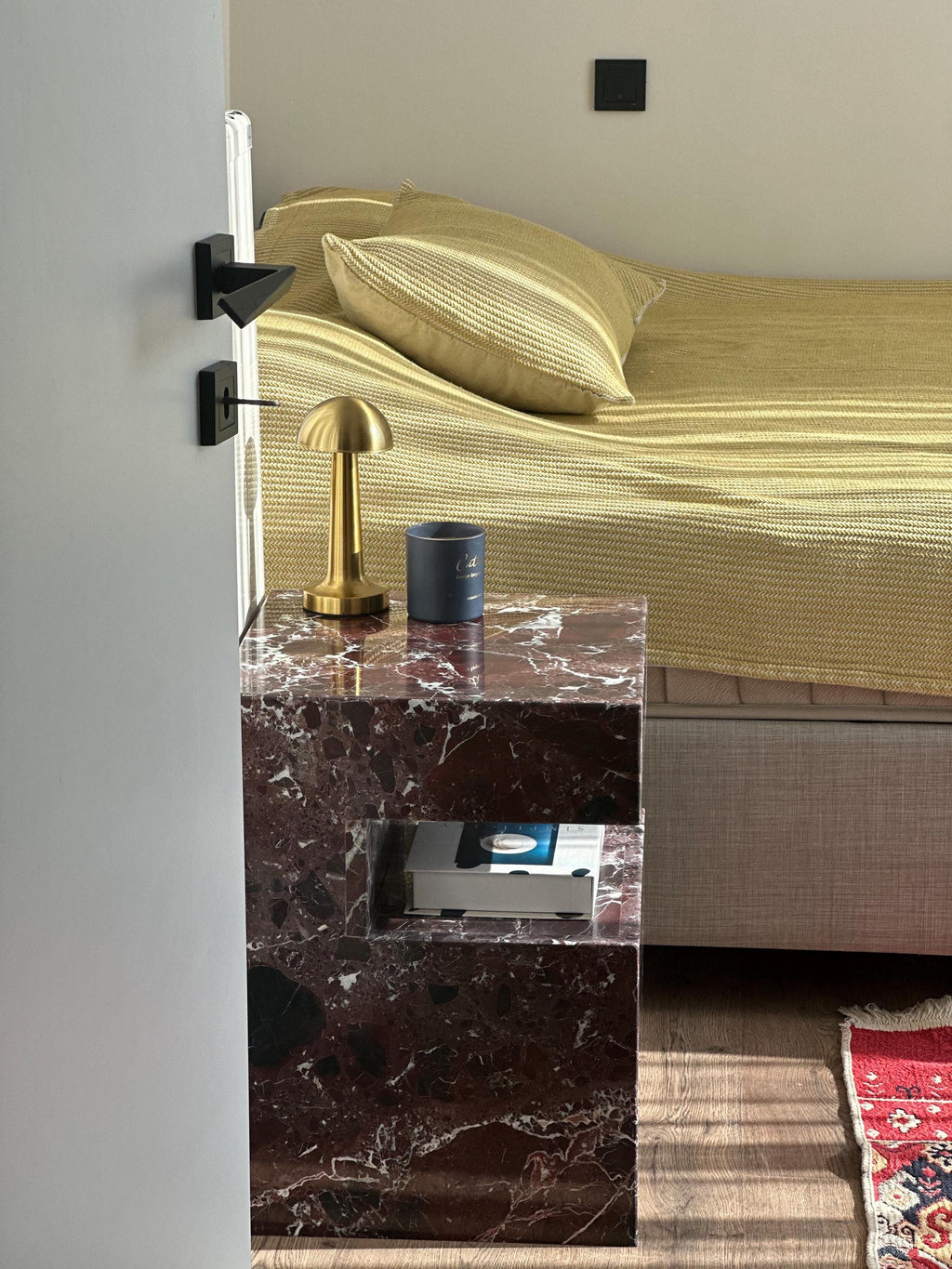 Rosso Levanto Marble Nightstand: Handmade Natural Stone Side Table