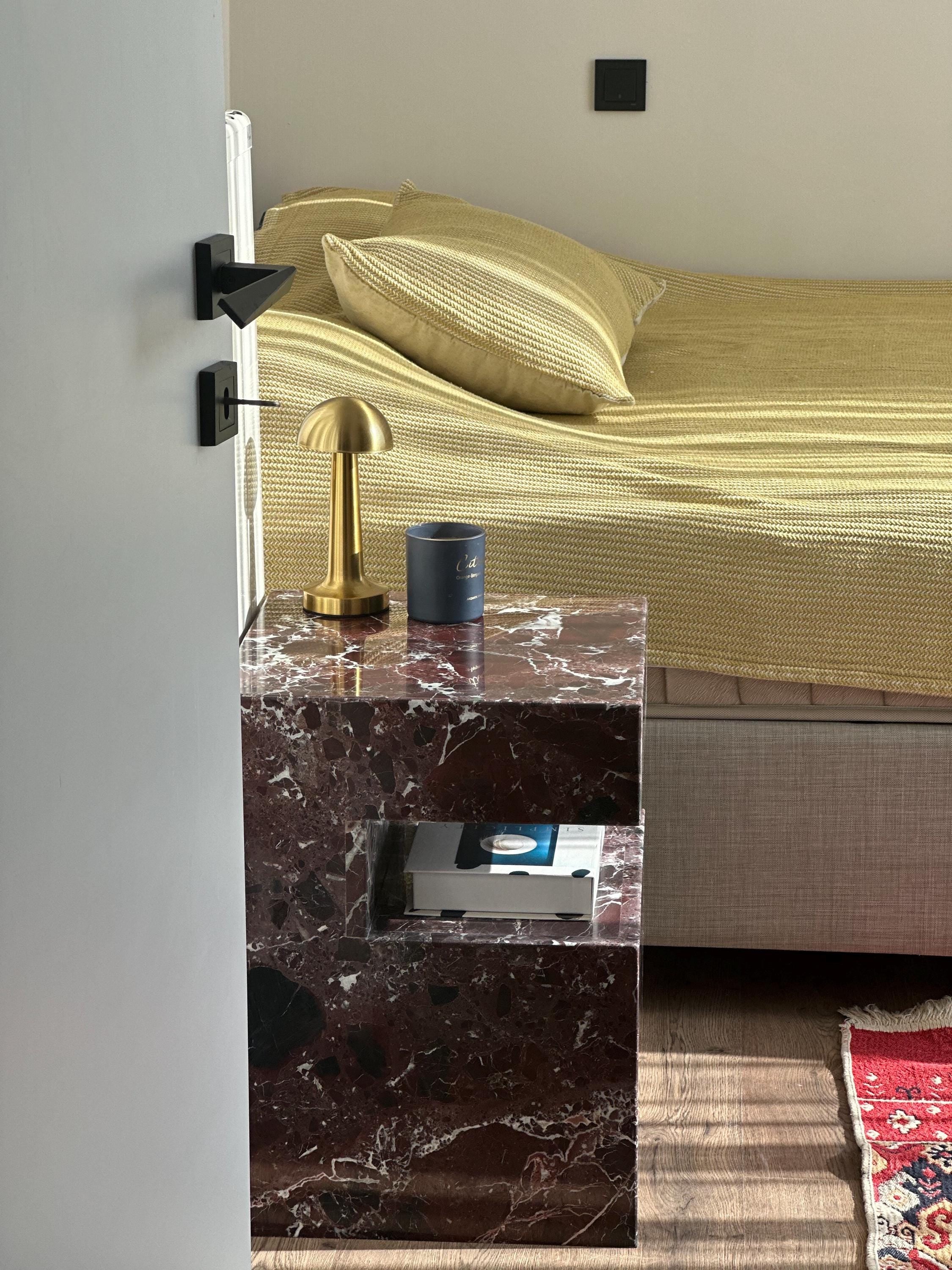 Rosso Levanto Marble Nightstand: Handmade Natural Stone Side Table