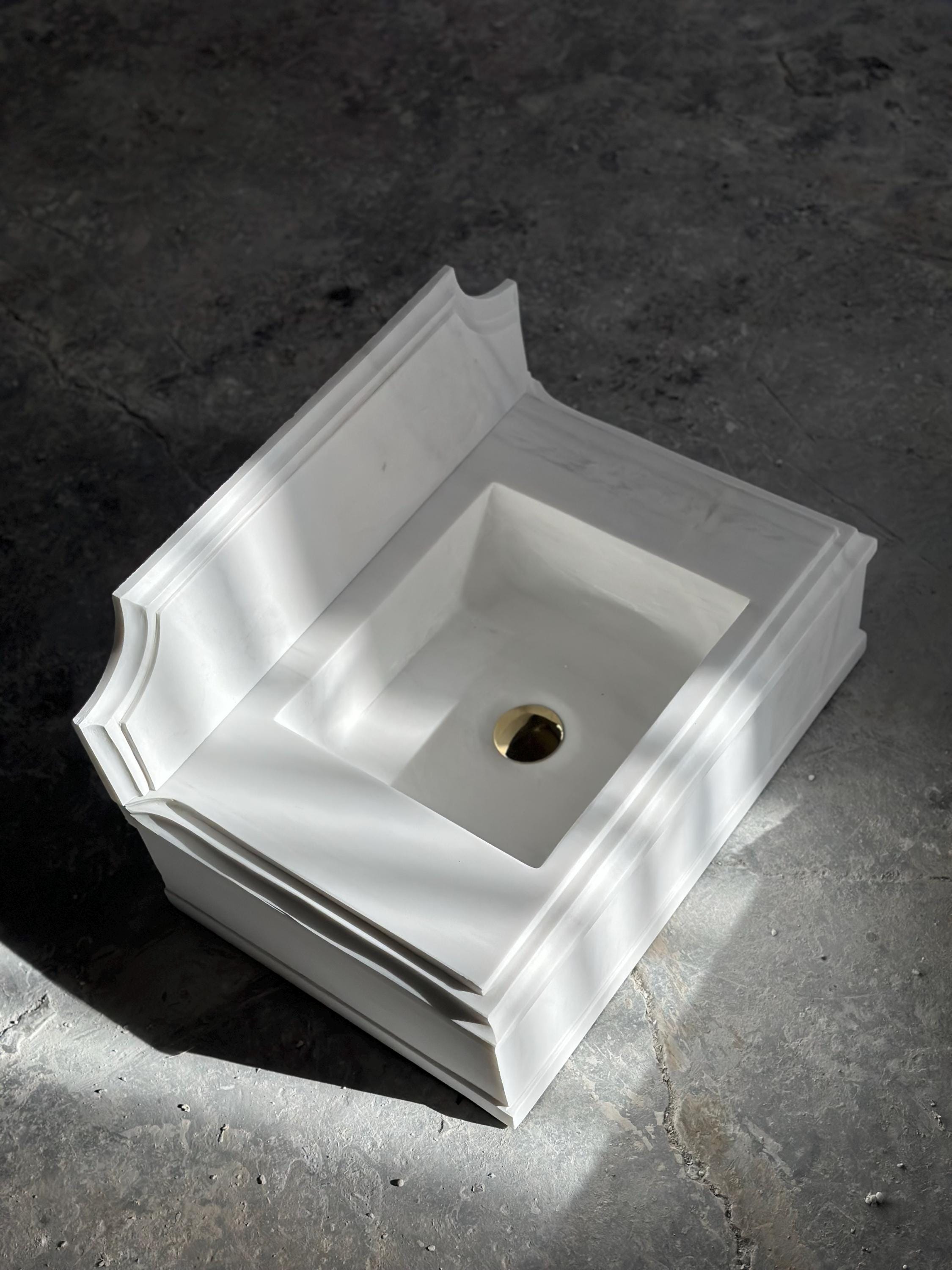 Hand Carved White Marble Wall Mount Sink: 14”x24” Vanity Washbasin