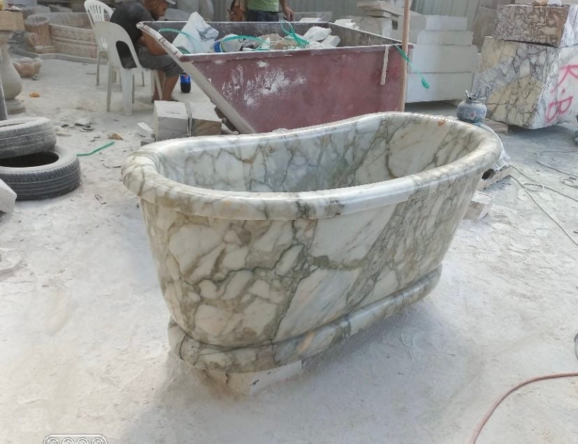 Calacatta Monet Marble Bathtub - 70” Handcrafted Stone Tub