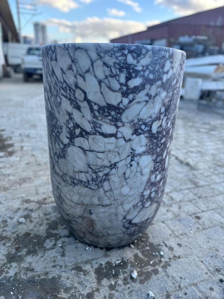 XLarge Calacatta Viola Marble Planter: Handmade Luxury Garden Vase