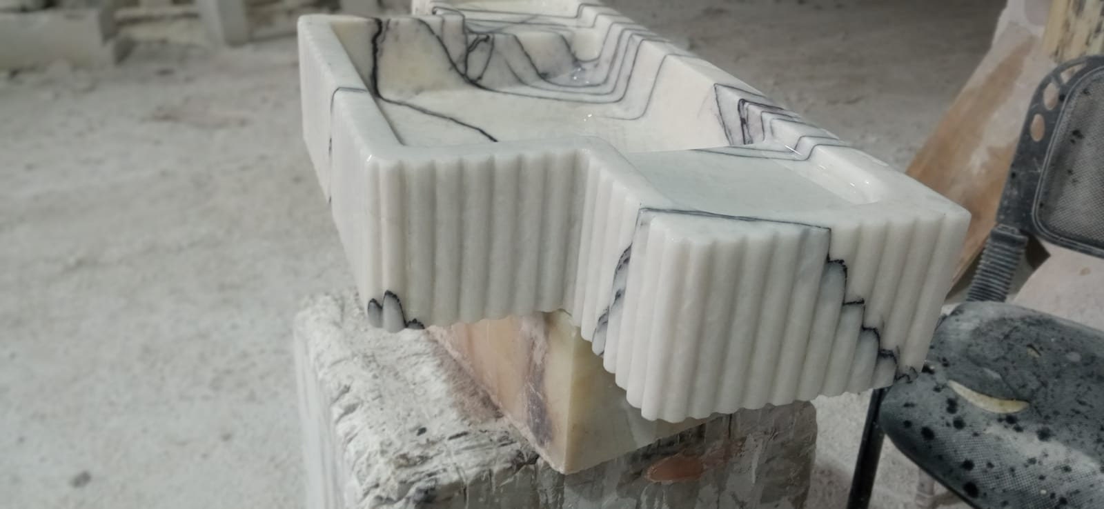 Hand Carved Lilac Marble Sink: Fluted Apron, Custom Order