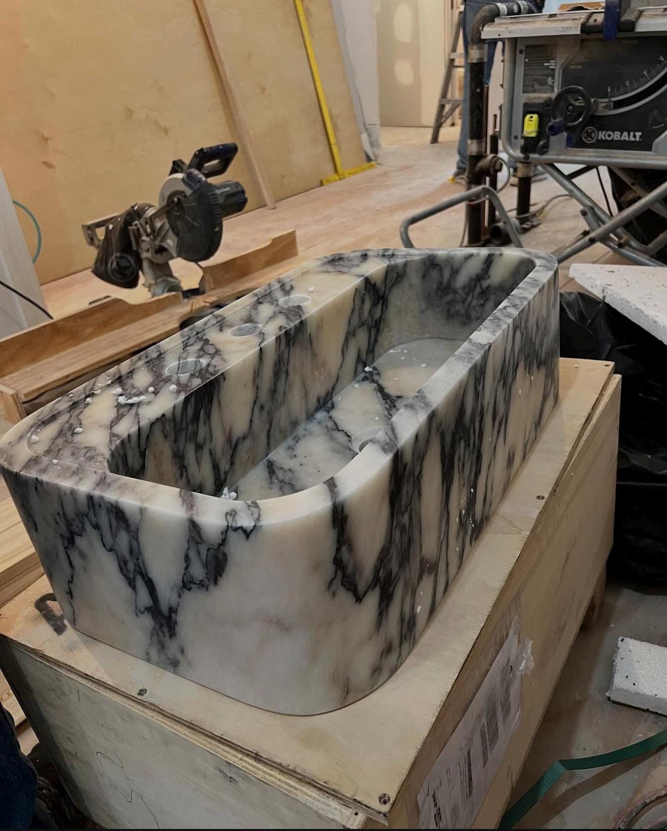 Calacatta Viola Marble Sink: Hand Carved, Wall Mount, Fully Customizable