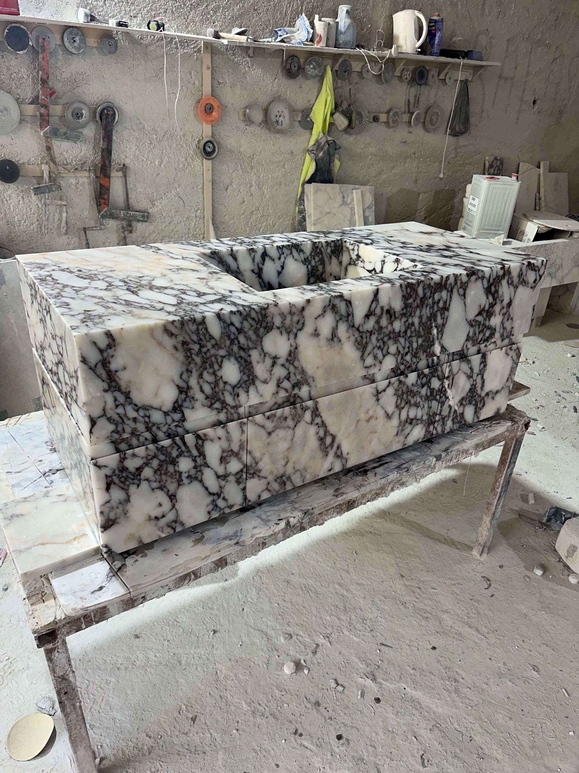 Calacatta Viola Marble Vanity with Sink: Handmade Stone Cabinet