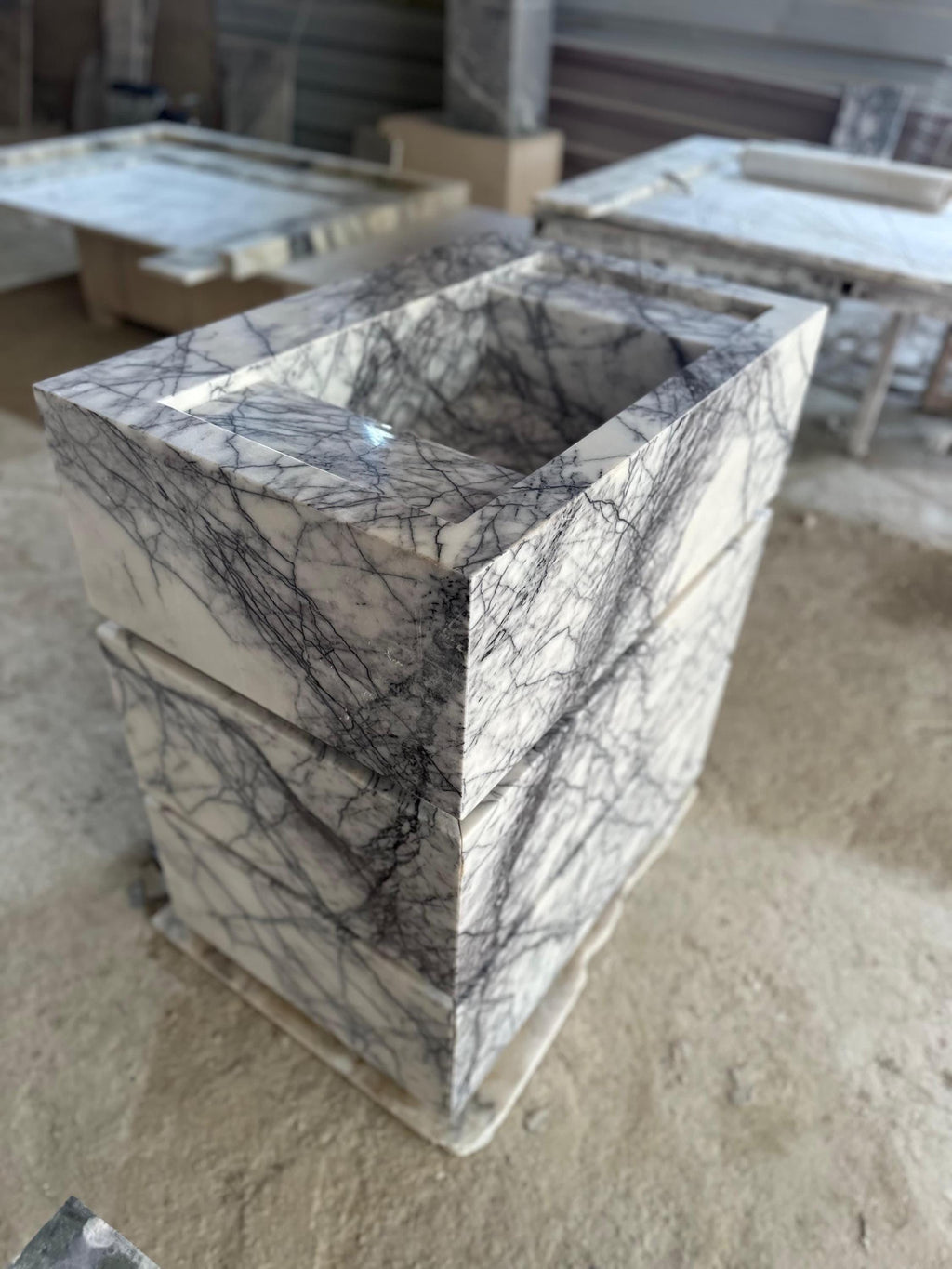 Handmade Lilac Marble Vanity Sink with Drawers