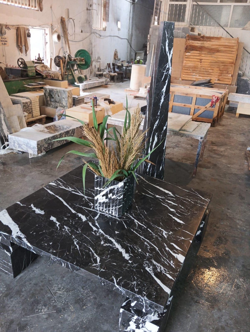 Handmade Marble Living Room Set, Coffee Table, Side Table, Dining Table, Vase, Floor lamp, Standing chandelier, Fireplace Mantel