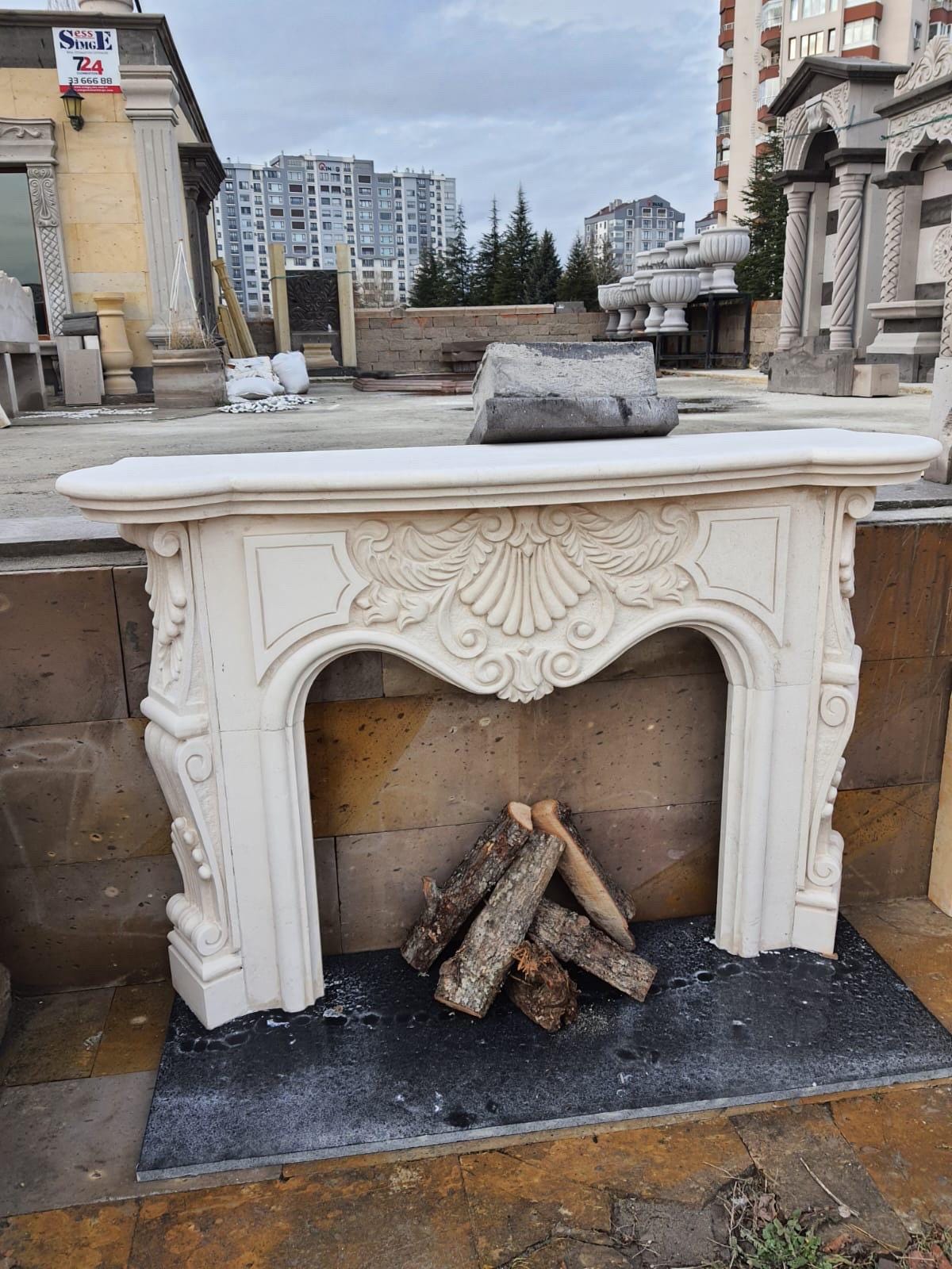 Handmade Limestone Fireplace Surround – French Style Carved Mantel – Customizable Natural Stone Architectural Piece