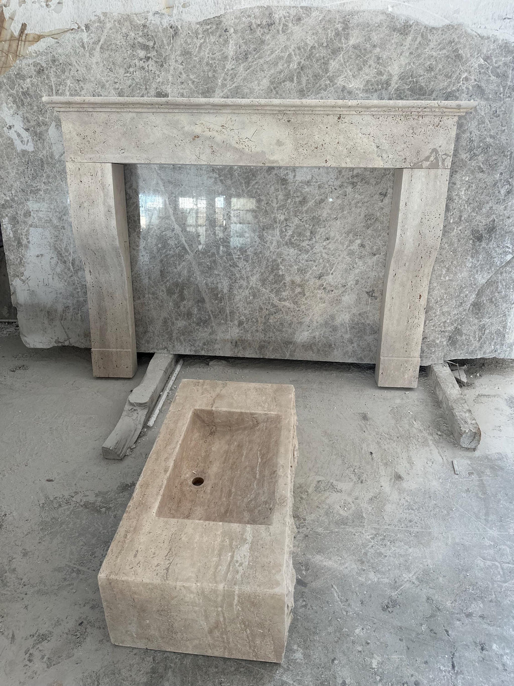 Handmade Travertine Fireplace Mantel: Custom Carved Marble Surround