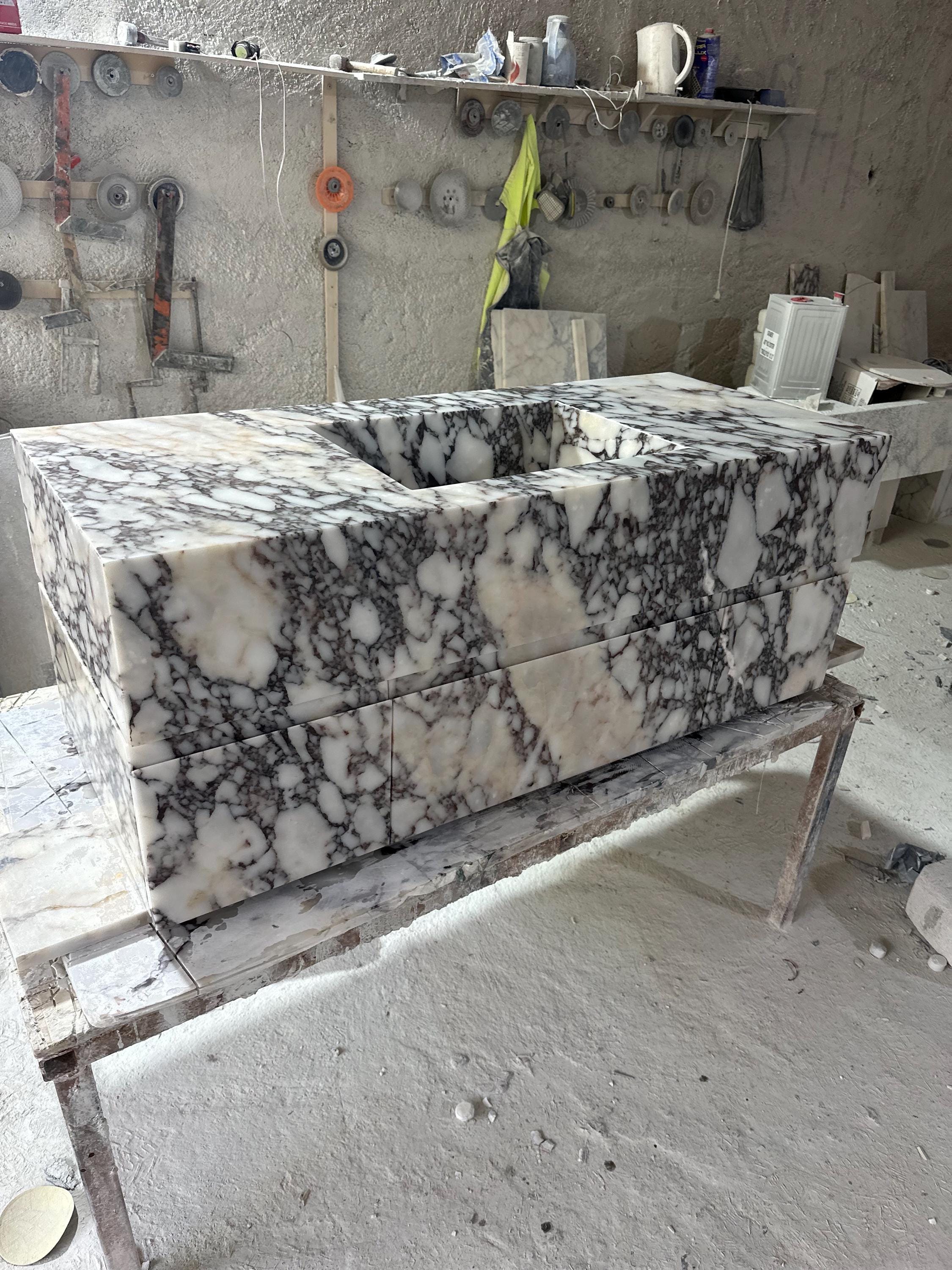 Calacatta Viola Marble Vanity with Sink: Handmade Stone Cabinet