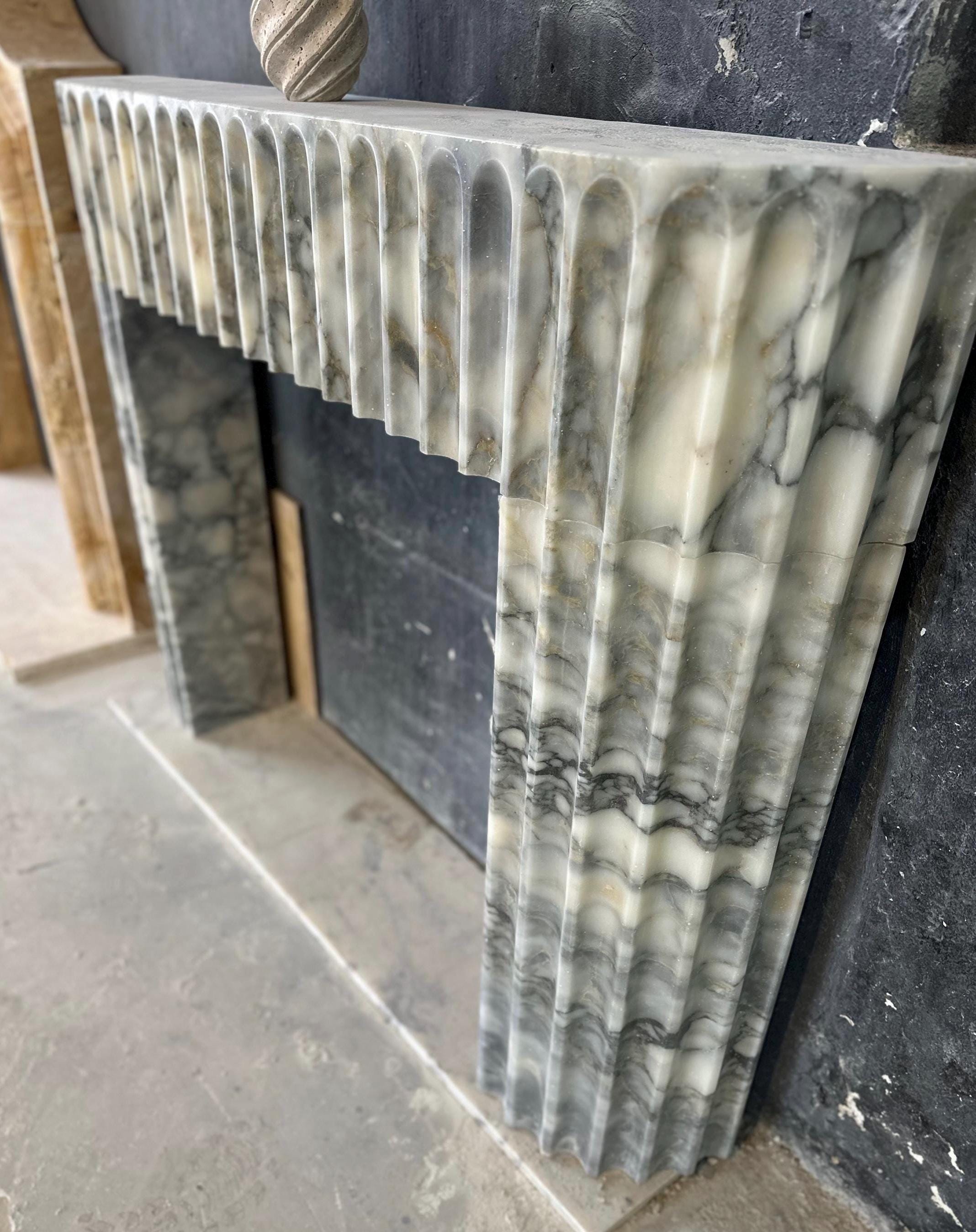 Handmade Calacatta Monet Marble Fireplace Mantel - Fully Customizable