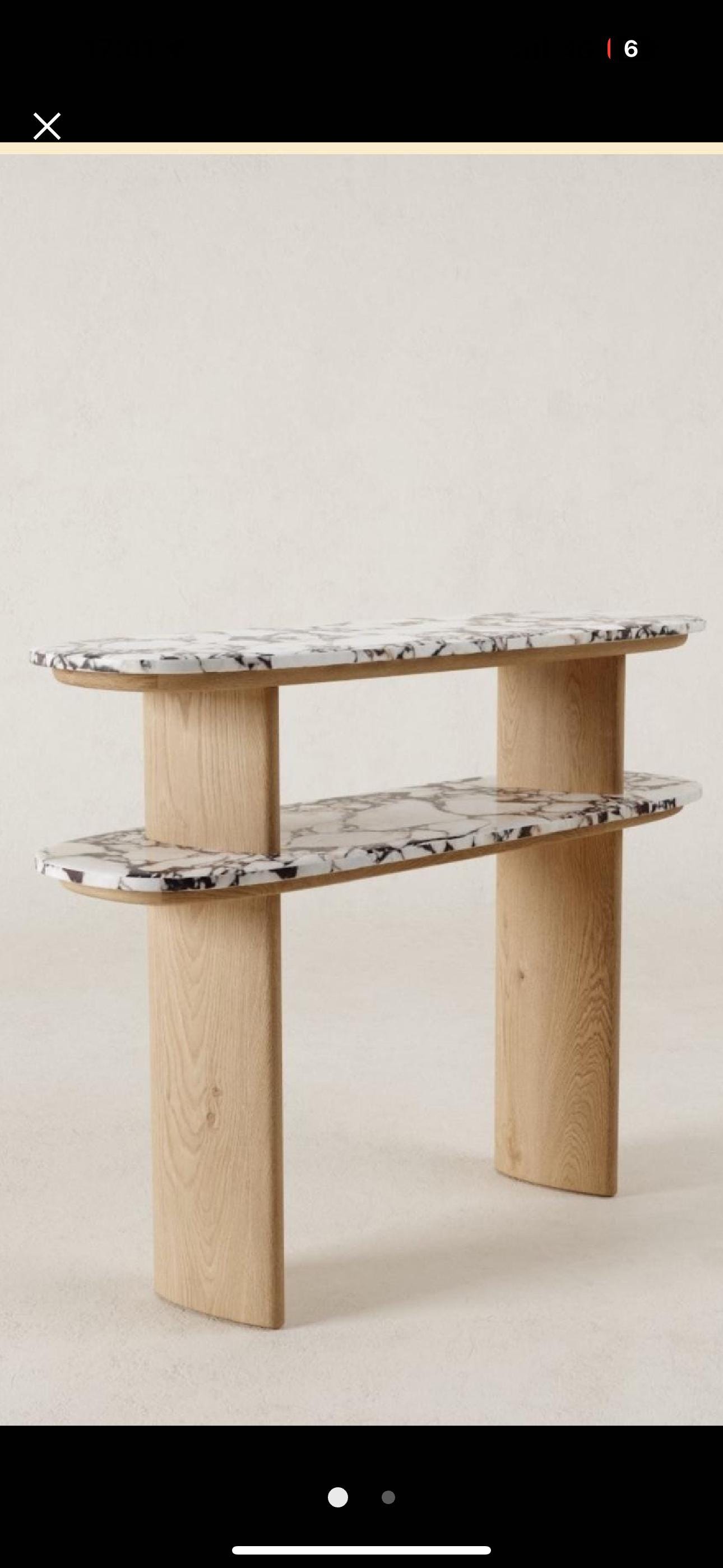 Handmade Calacatta Viola Marble & Oak Console Table - Modern Entryway Accent Shelf