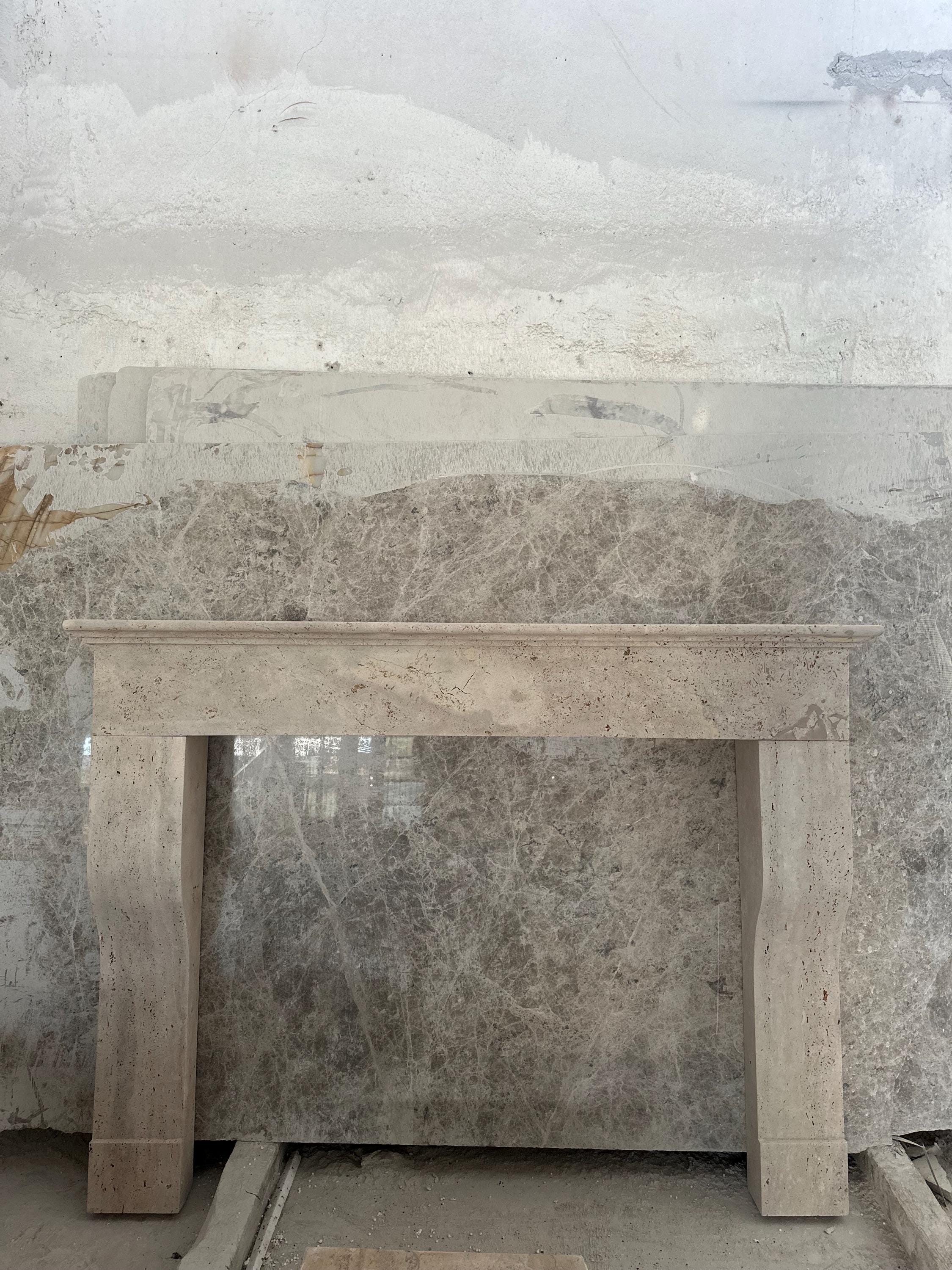 Handmade Travertine Fireplace Mantel: Custom Carved Marble Surround