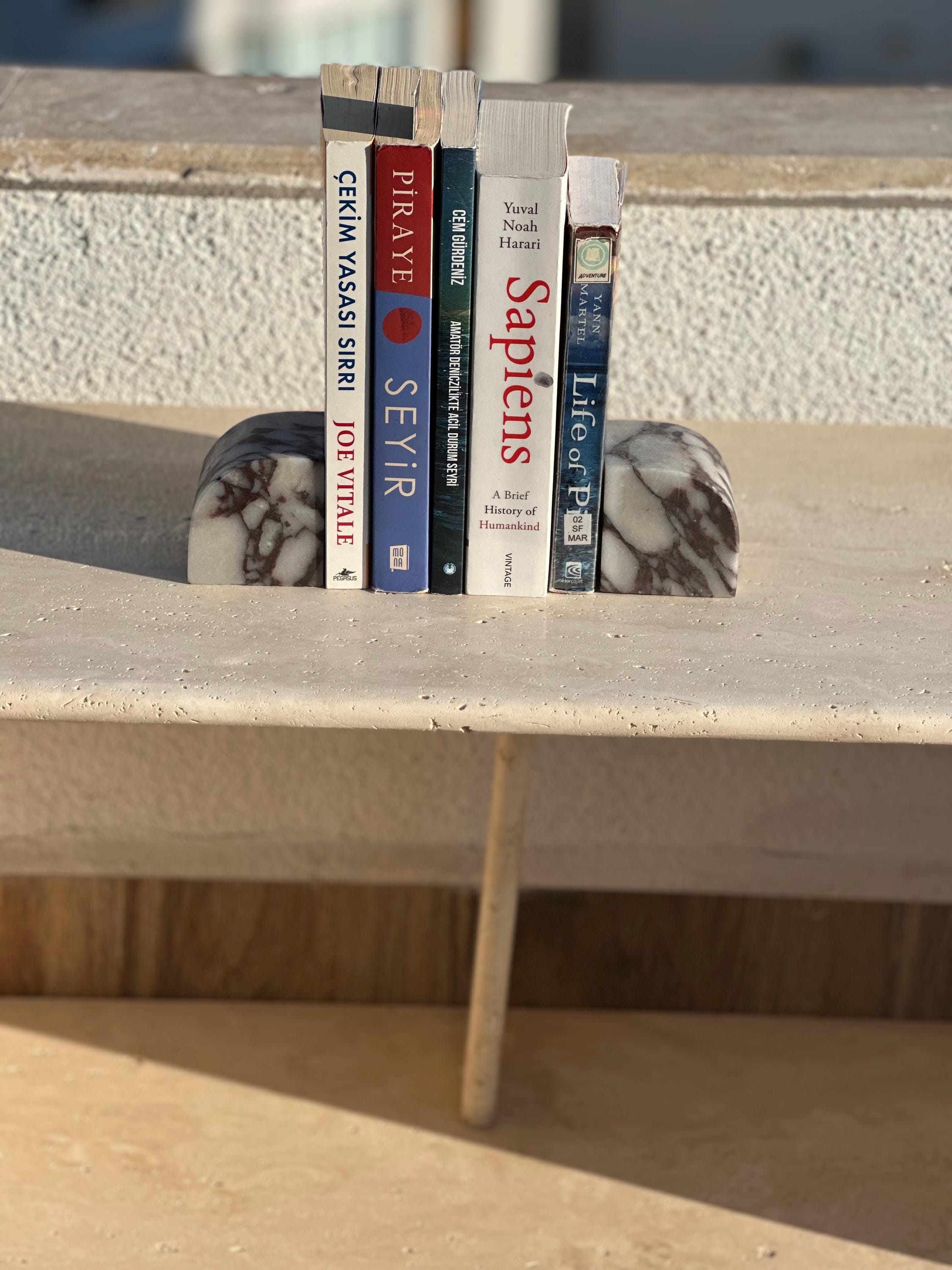 Handcrafted Marble Bookend: Natural Stone Paperweight Door Stopper