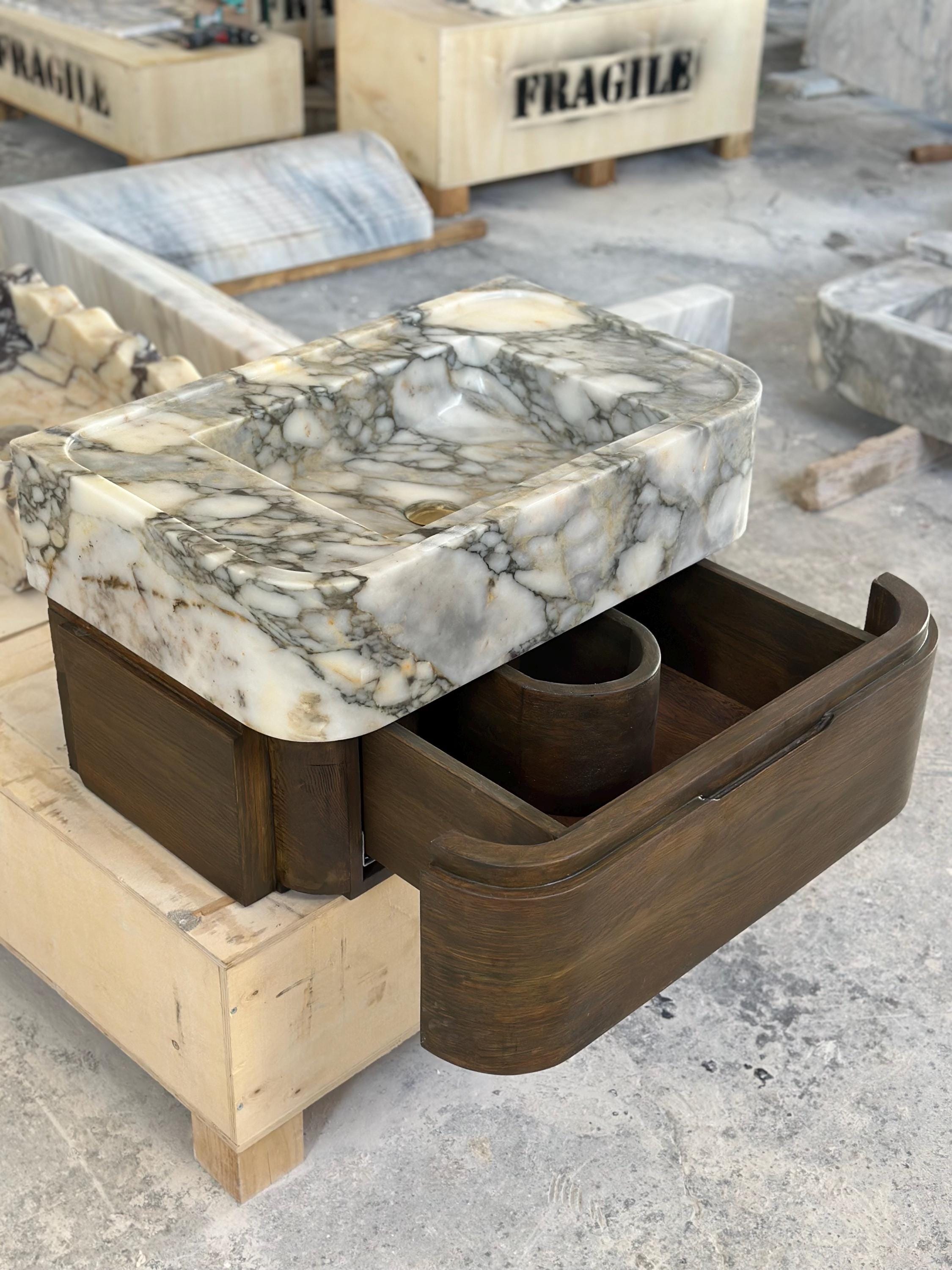 Handmade Calacatta Monet Marble Sink – Classic Carved Bathroom Basin – Customizable Natural Stone Vanity Vessel