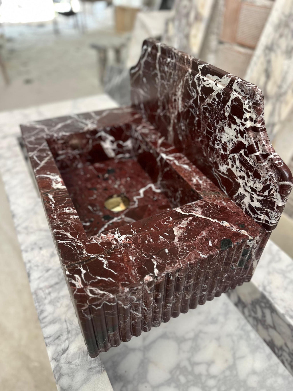 Rosso Levanto Marble Wall Mounted Sink: Powder Room Vanity, 16x24x6